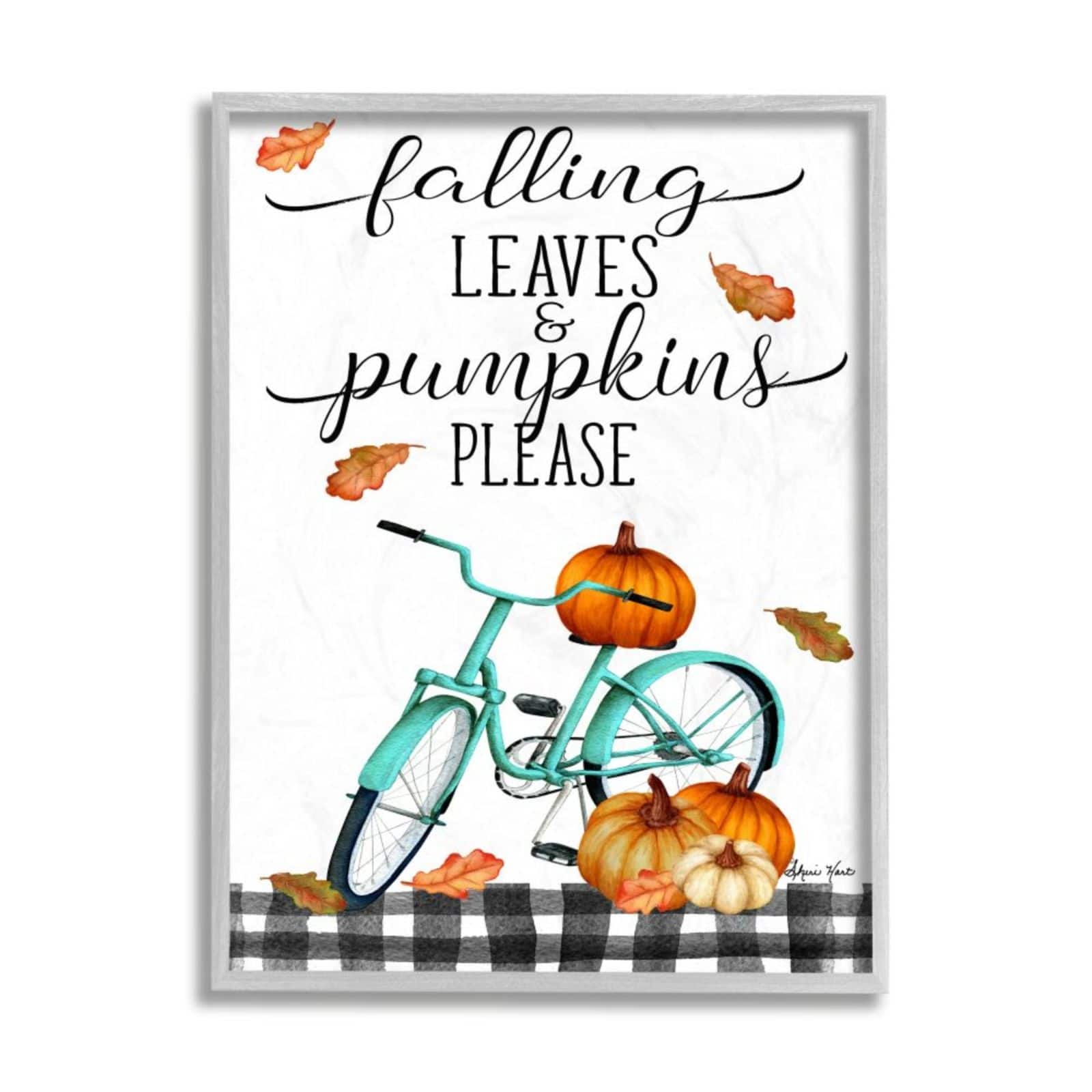 Stupell Industries Fall Leaves Pumpkin & Turquoise Bicycle Gray Framed Wall Art