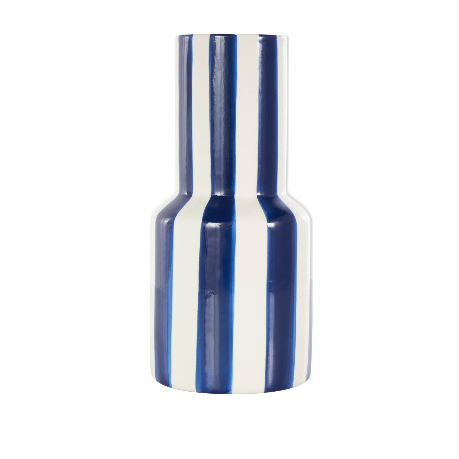 11" White & Blue Stripes Round Decorative Ceramic Vase
