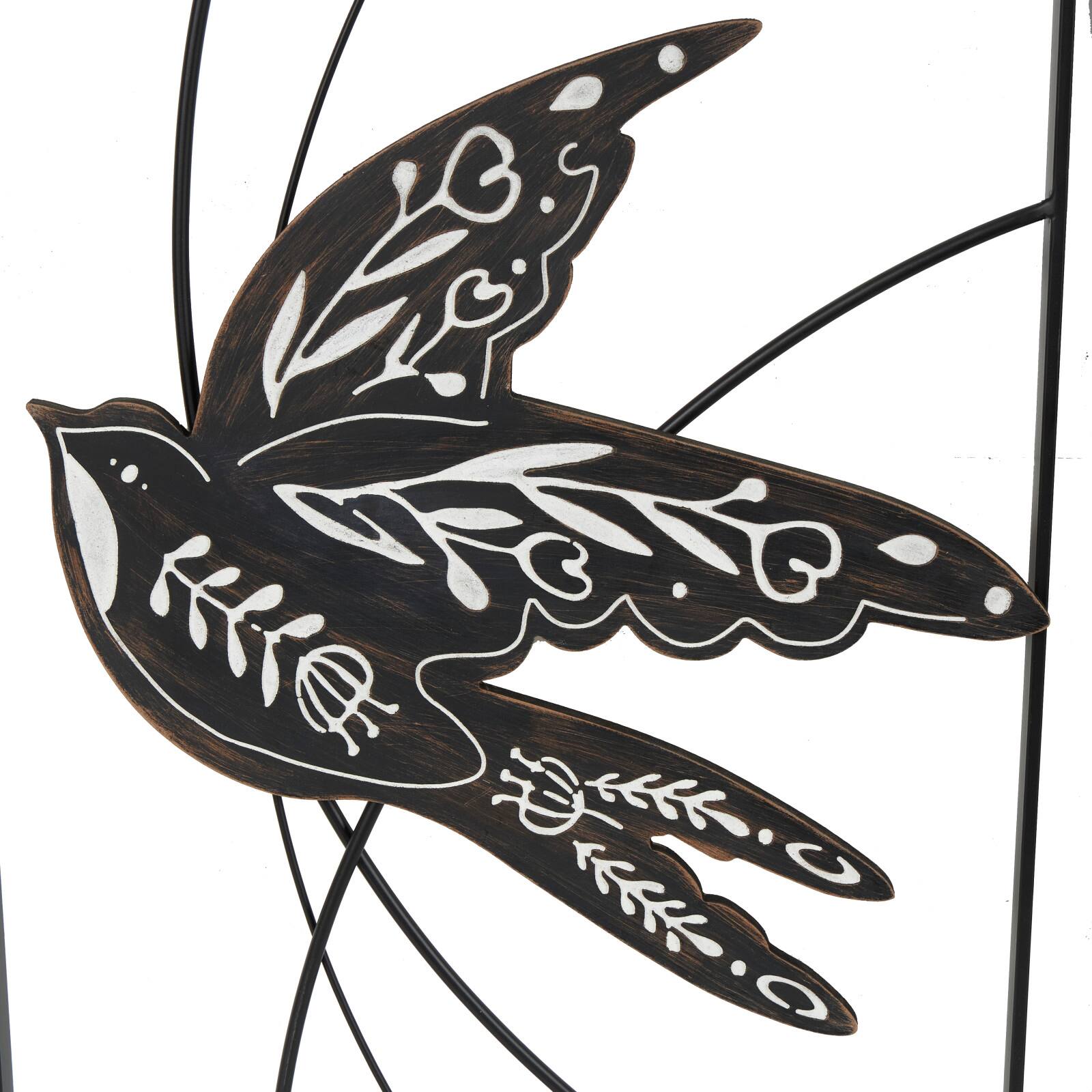 Black Bird with White Floral Patterns Open Frame Metal Wire Wall D&#xE9;cor Set