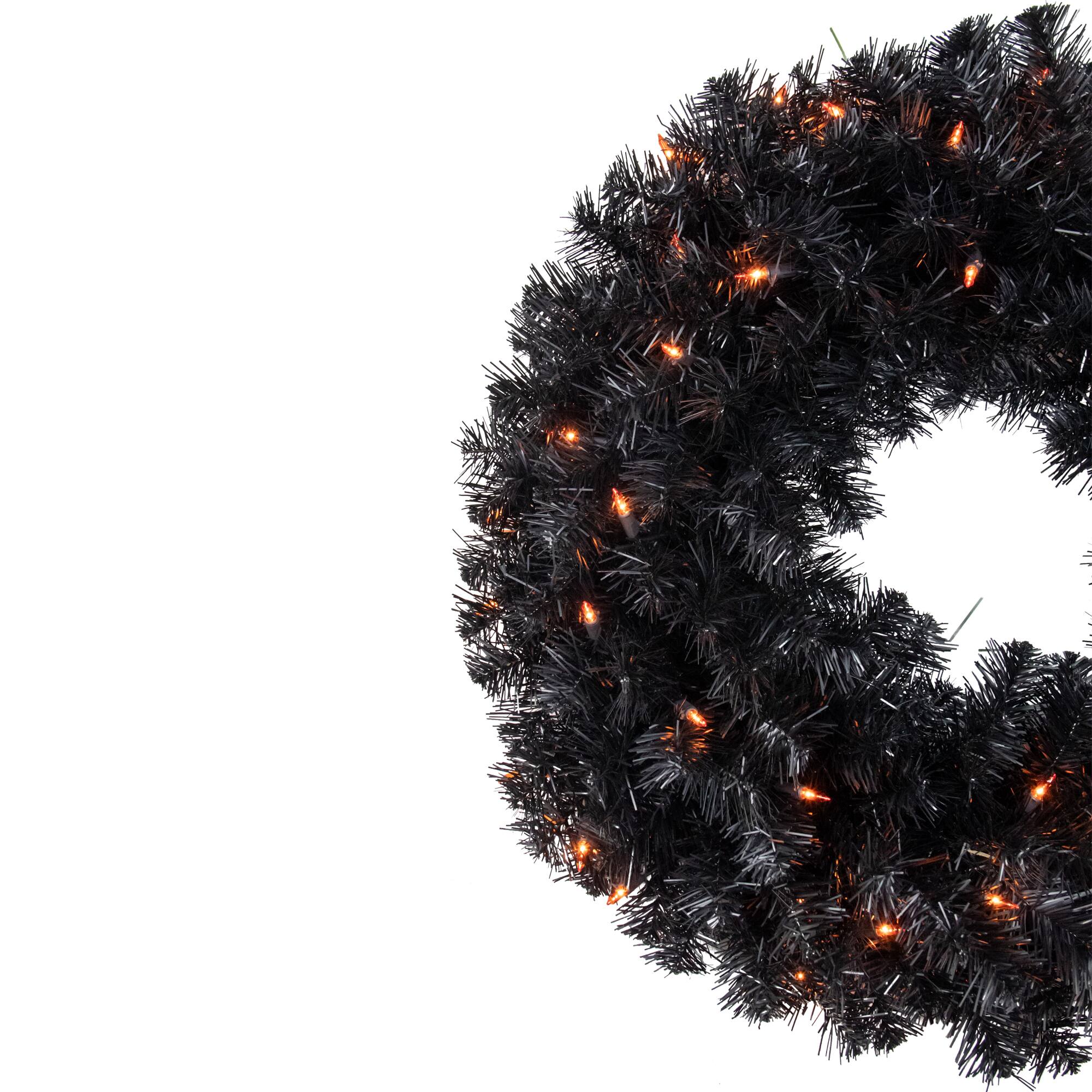 24'' Pre-Lit Black Noble Spruce Artificial Halloween Wreath