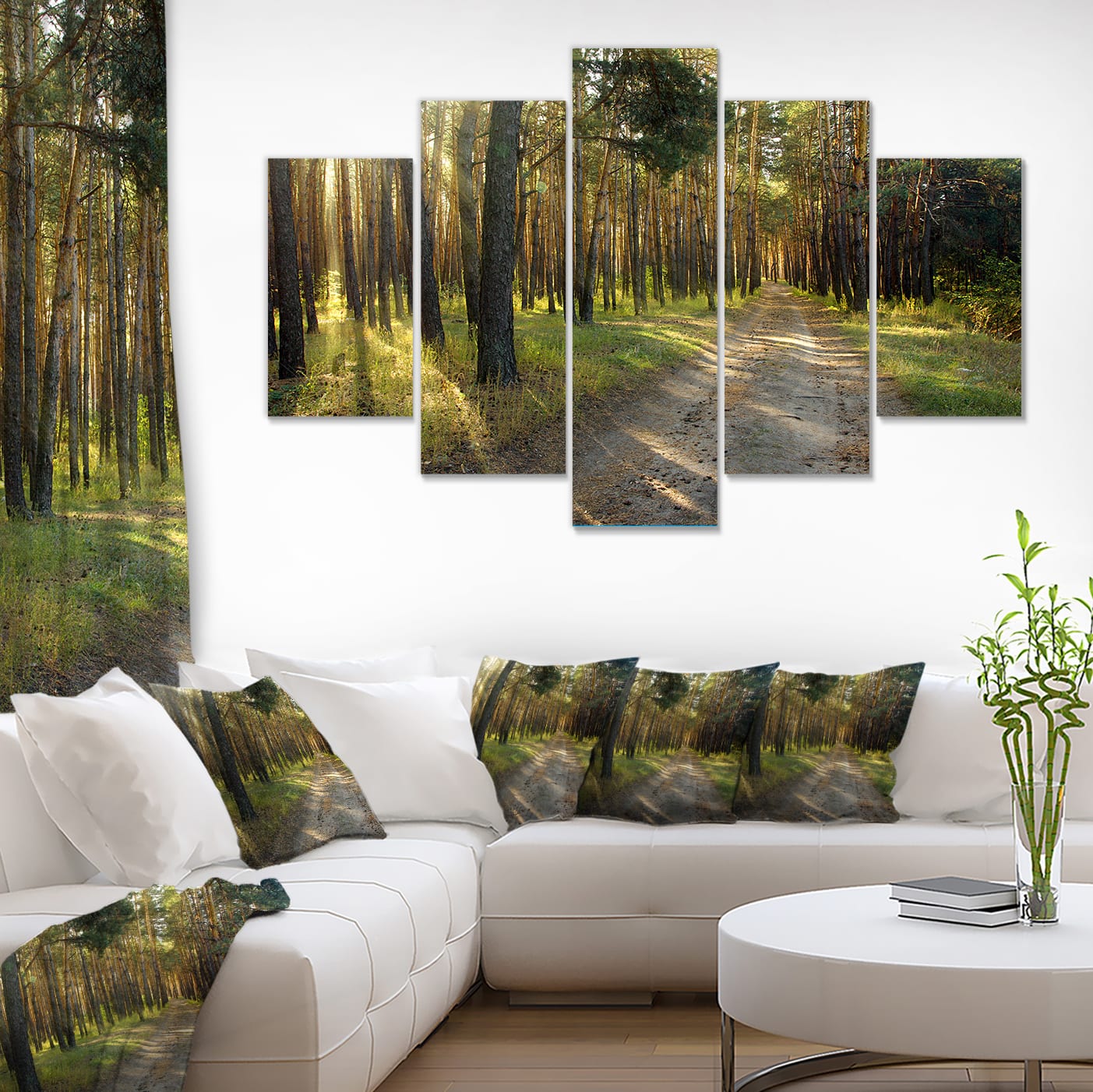 Designart - Road Through Green Pine Forest - Landscape Photography Canvas Print