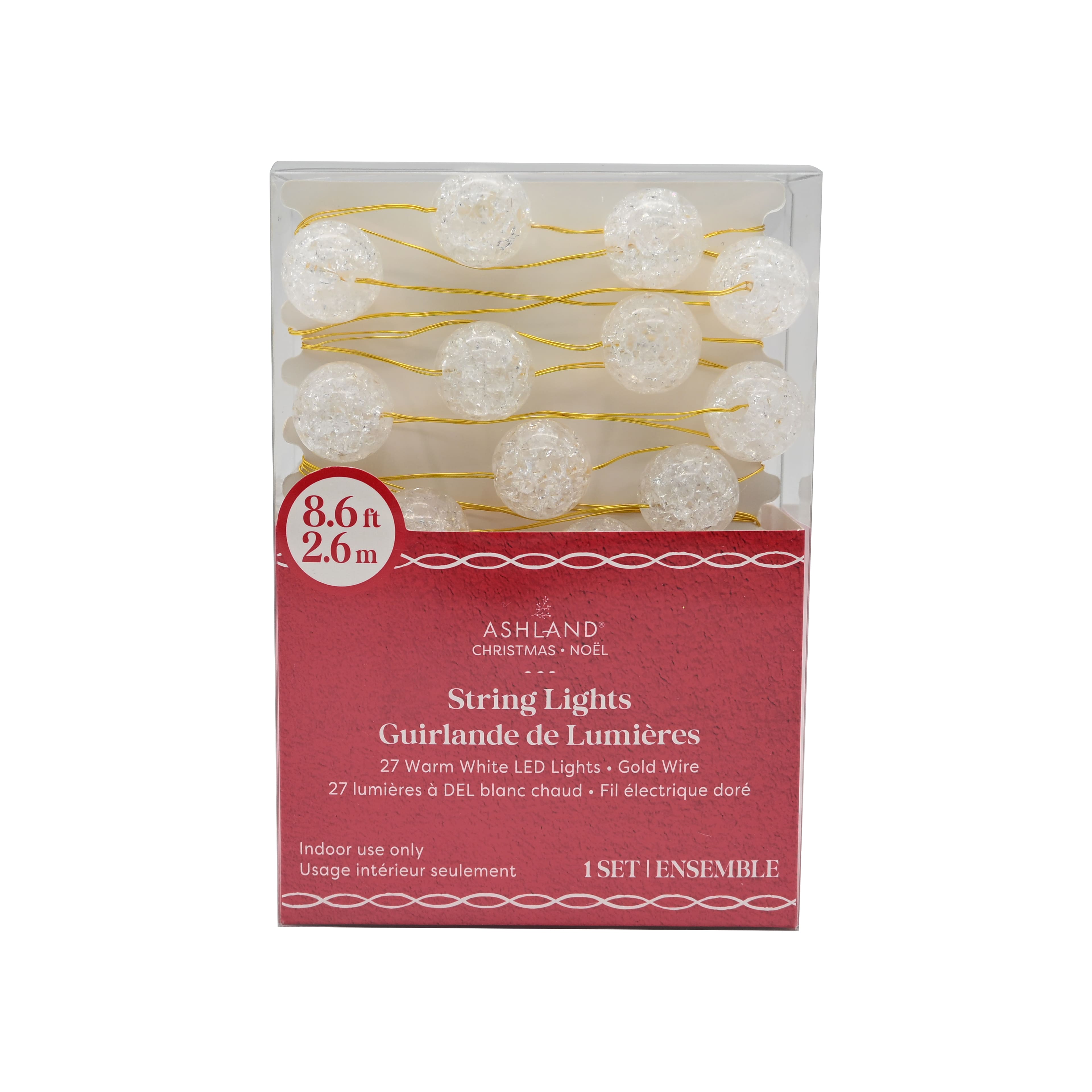 27ct. Warm White LED Clear Cracked Ball String Lights on Gold Wire by Ashland&#xAE;