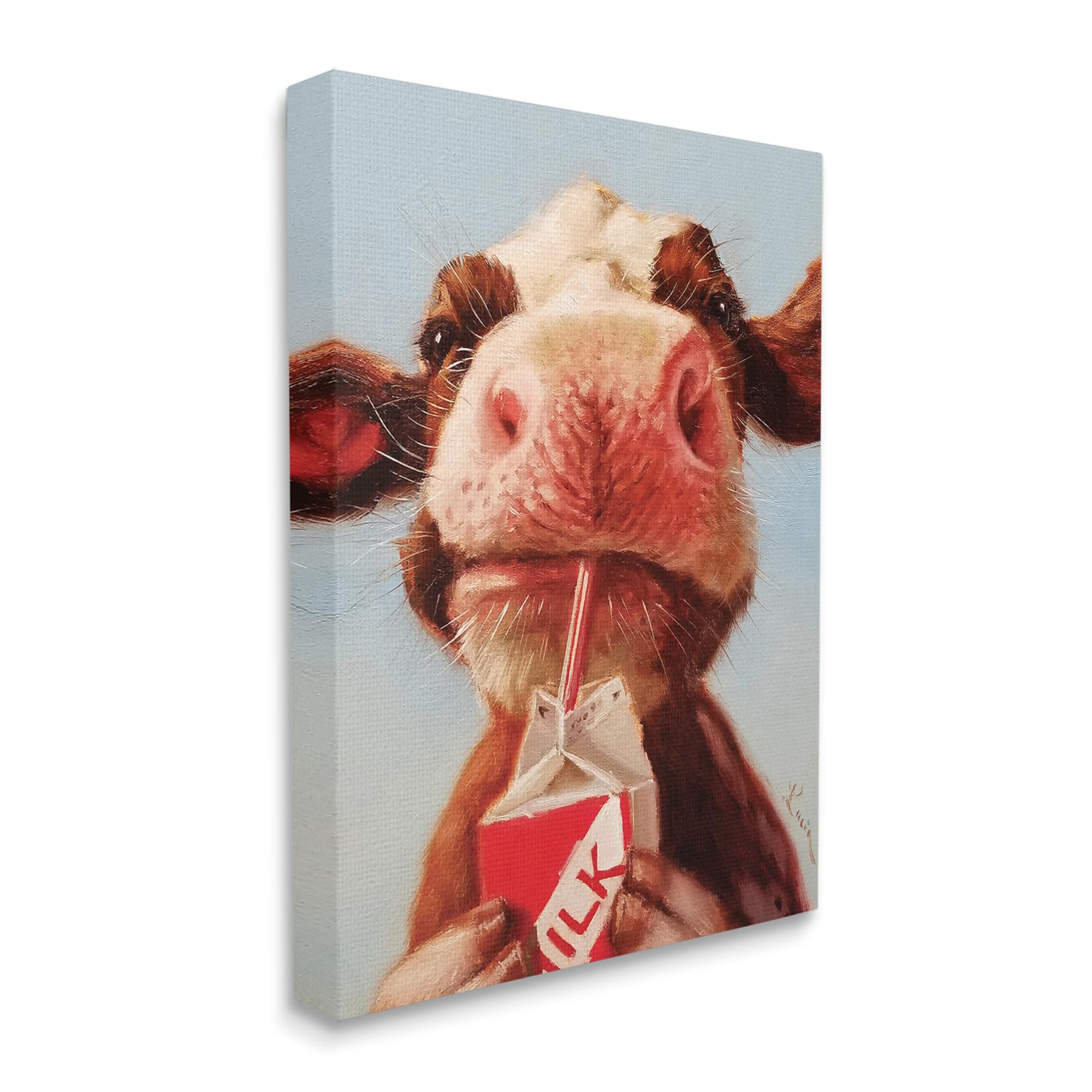 Cute Cow Holding Milk Box And Straw - Cow - Posters and Art Prints