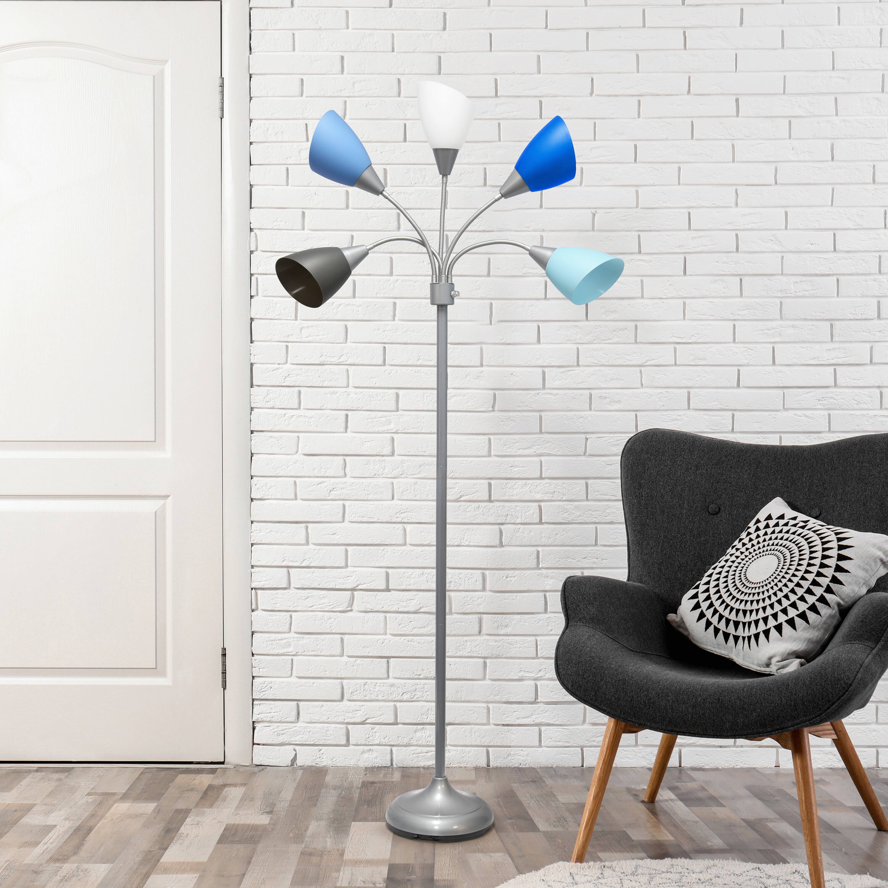Simple Designs&#x2122; 5.6ft. 5-Light Gooseneck Silver Floor Lamp
