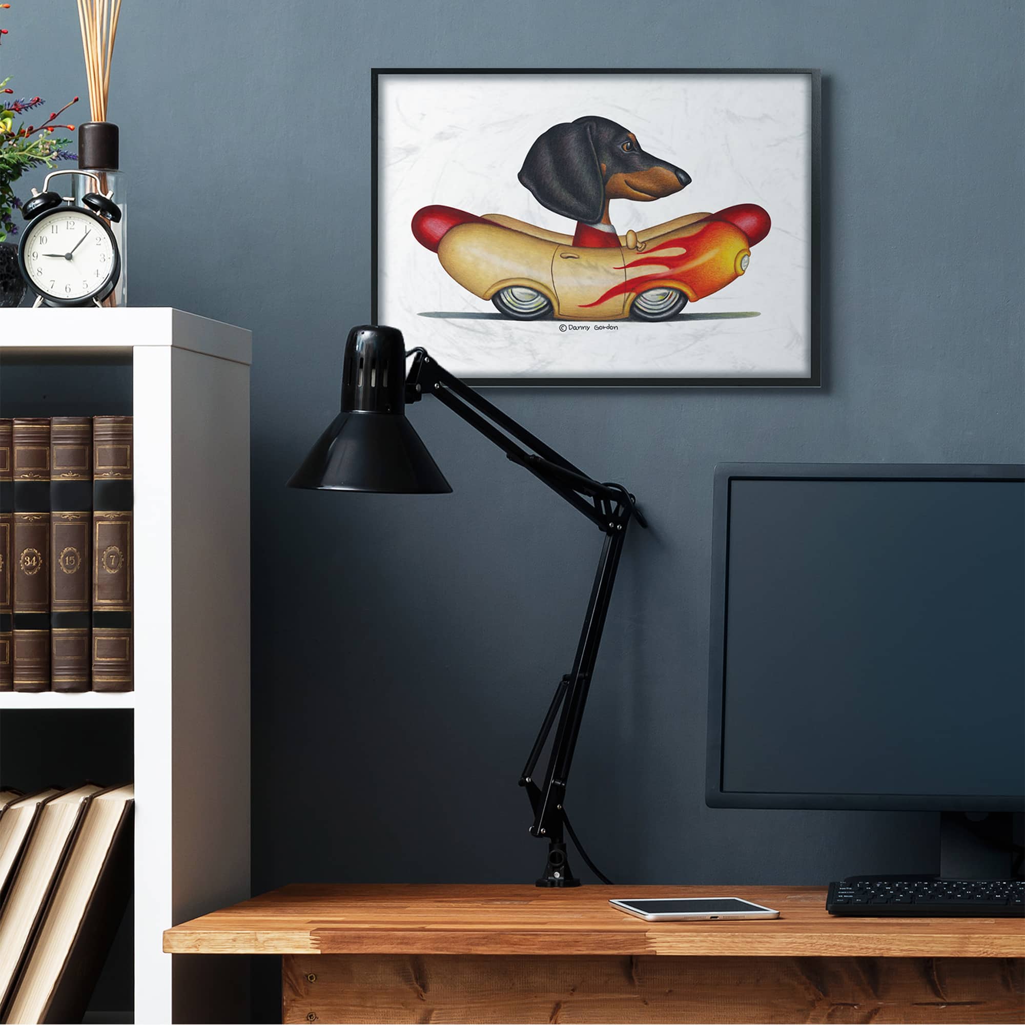 Stupell Industries Dachshund in Hot Dog Car Wall Art in Black Frame