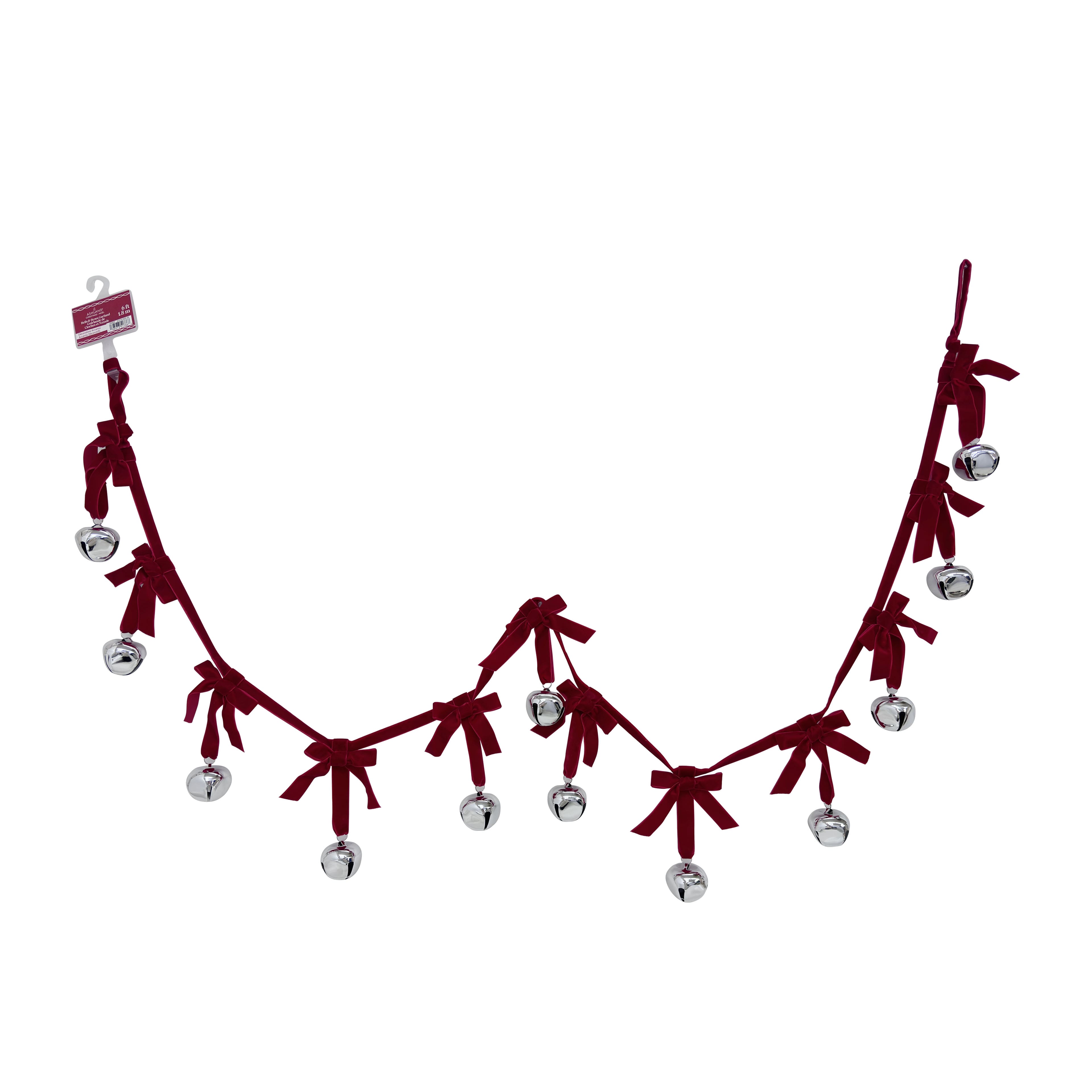 6ft. Red Bow &#x26; Silver Bell Garland by Ashland&#xAE;