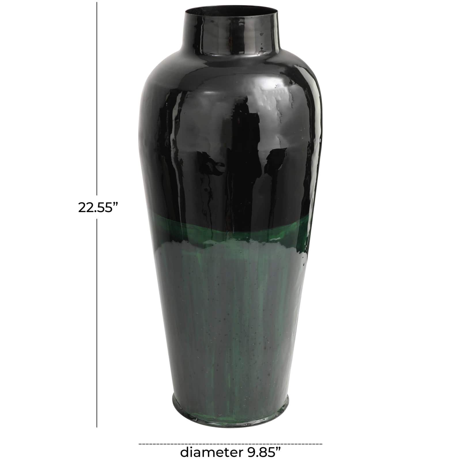 Green Metal Colorblock Vase with Paint Streak Design