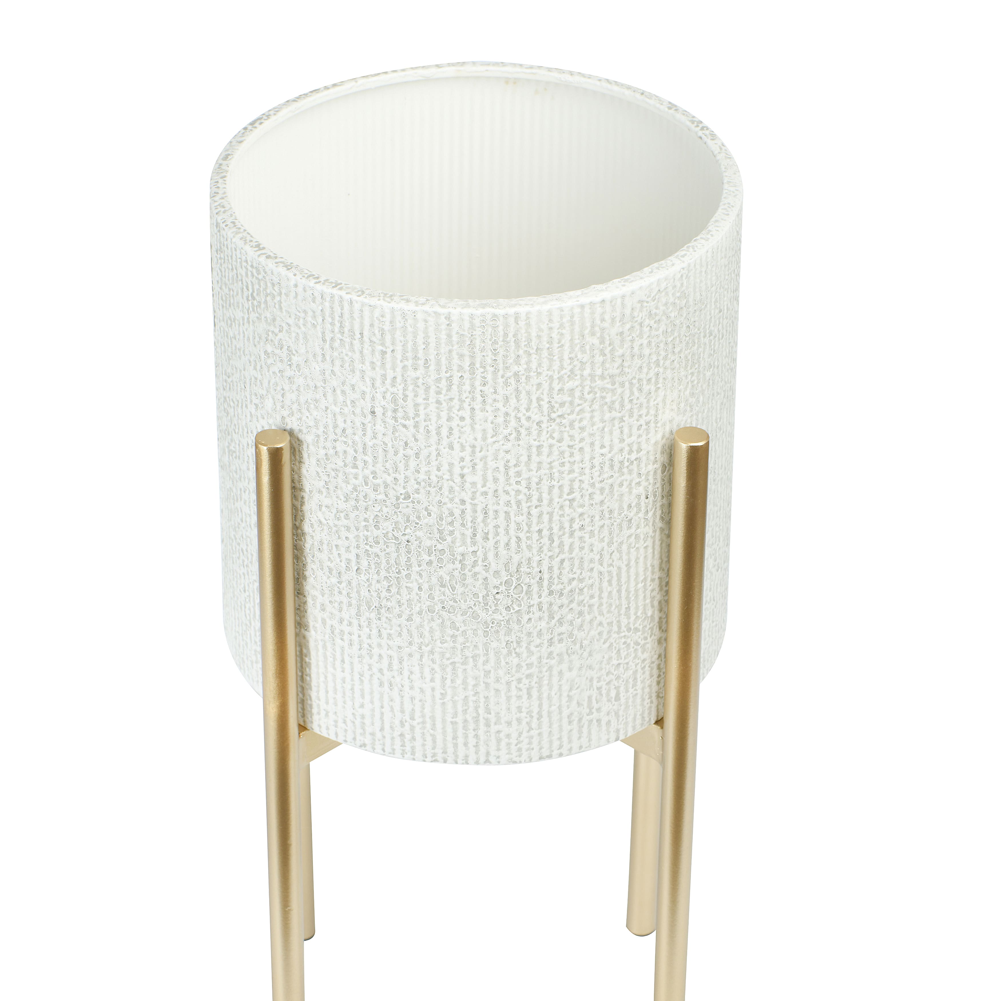 Hello Honey® White & Gold Boho Embossed Metal Planters with Stands Set