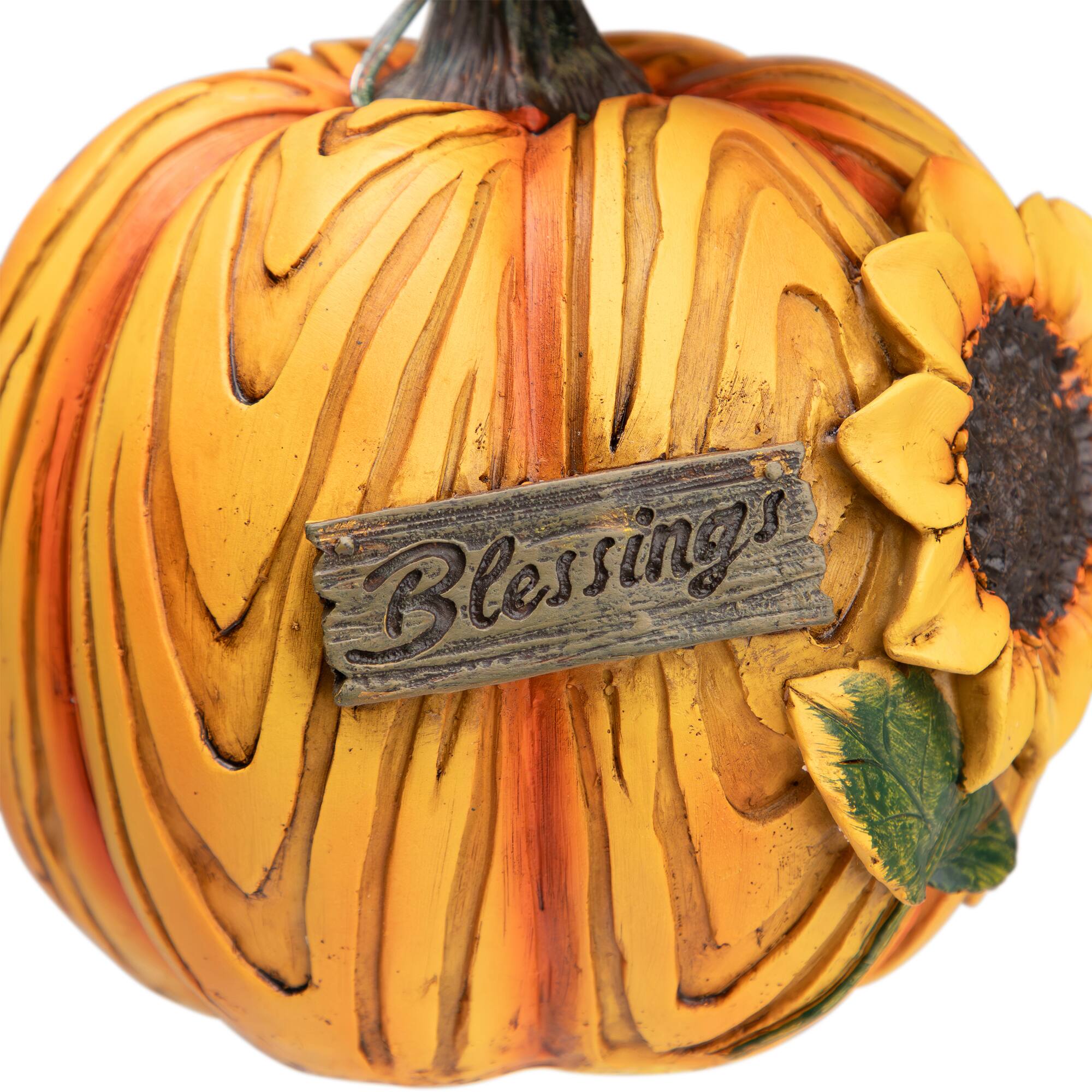 6.5" Brown & Yellow Sunflower Blessings Thanksgiving Tabletop Pumpkin Décor