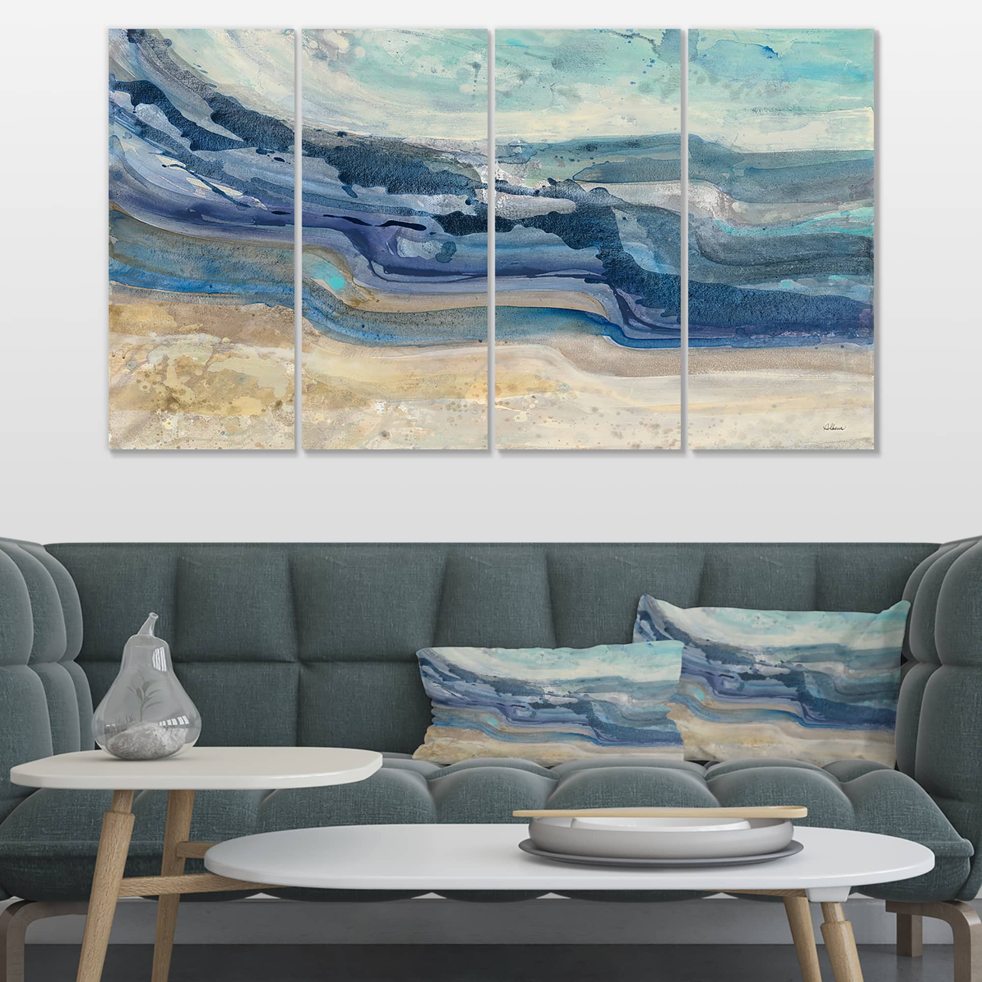 Designart - Coast Blue Sea Waves Watercolour - Modern Farmhouse Canvas Art