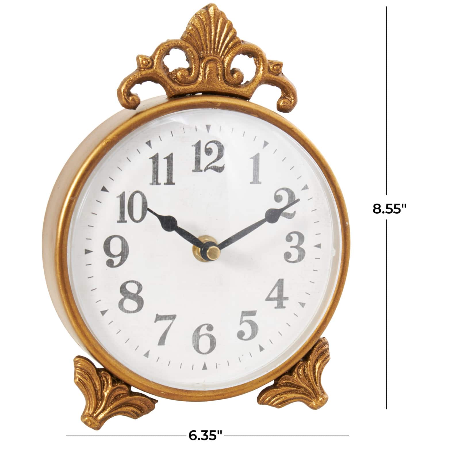 9&#x22; Gold Metal Scroll Antique Style Clock