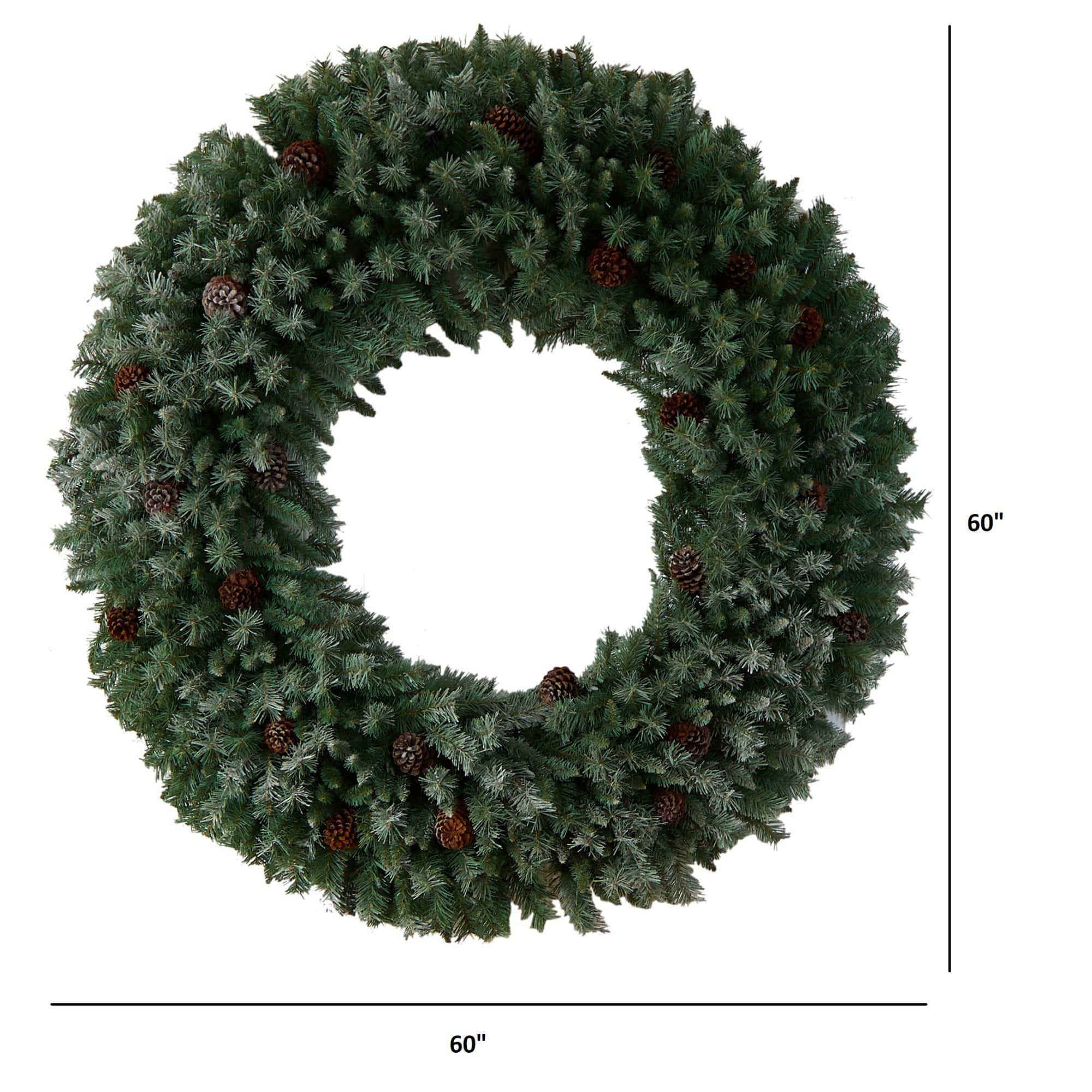 5ft. Clear LED Lights Flocked Artificial Christmas Wreath With Pinecones