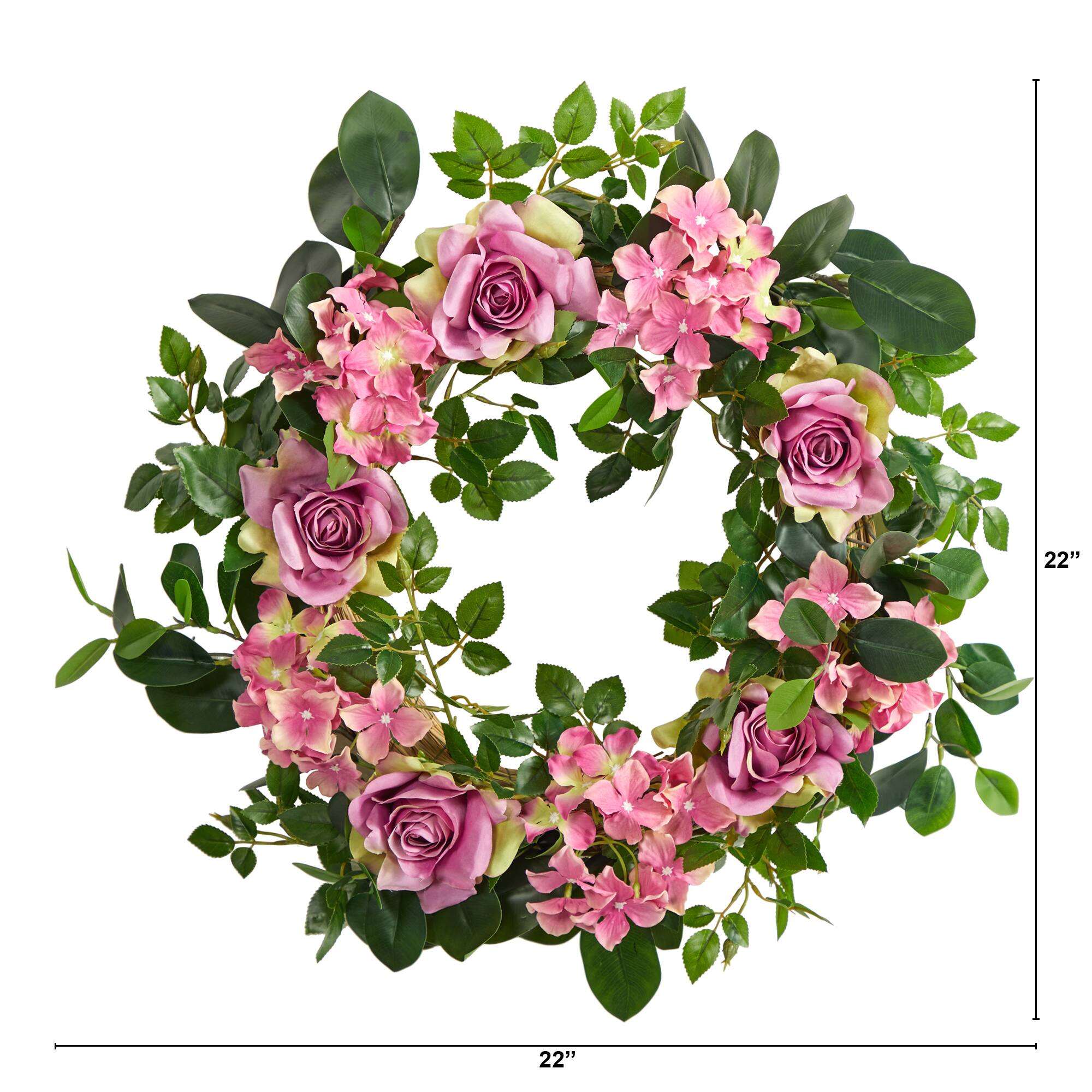 22" Pink Hydrangea & Rose Wreath