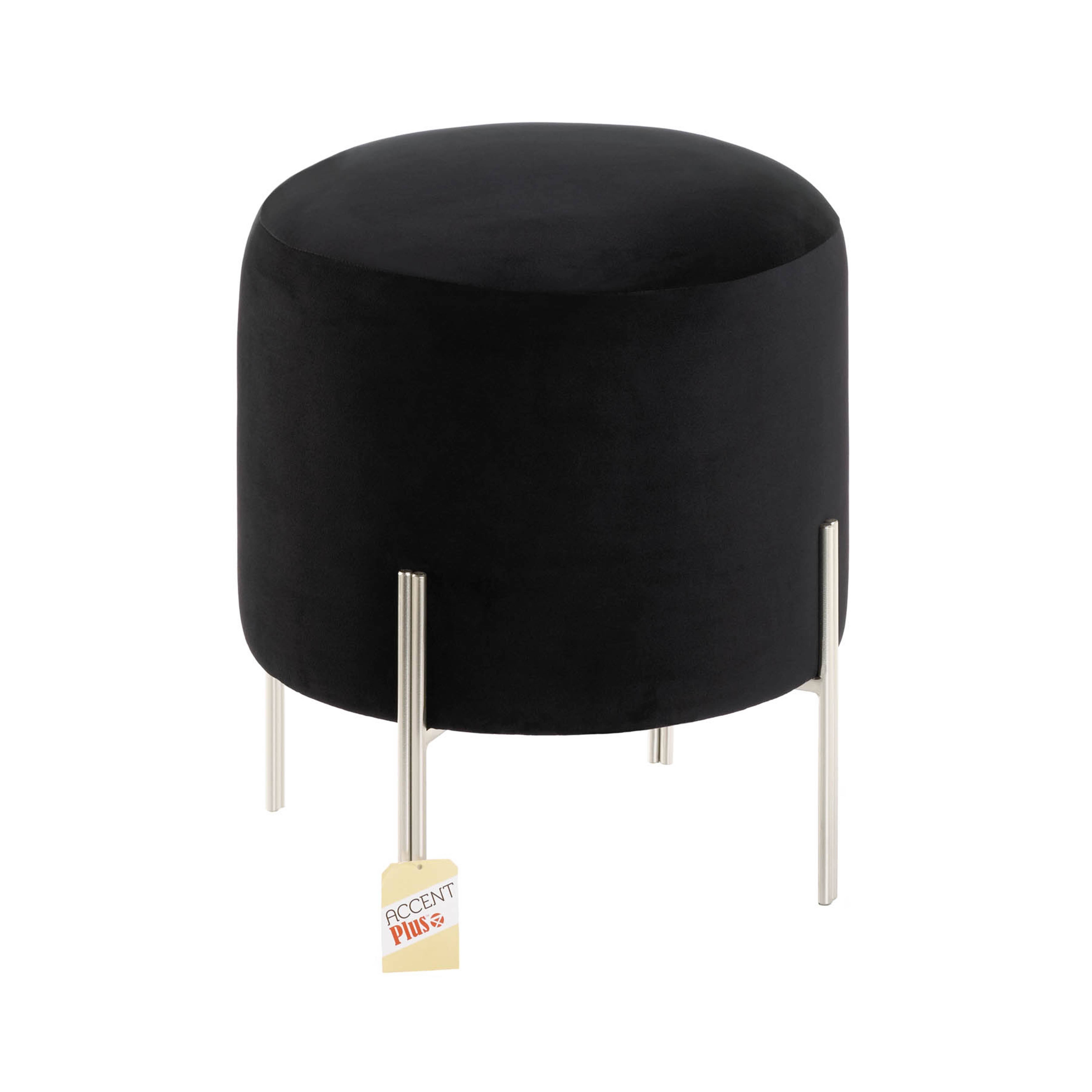 18&#x22; Modern Black Velvet Stool