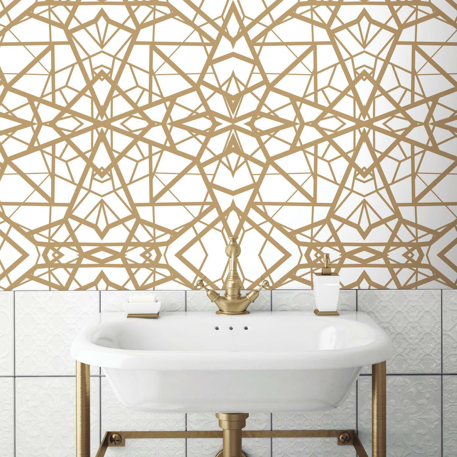 RoomMates White & Gold Shatter Geometric Peel & Stick Wallpaper