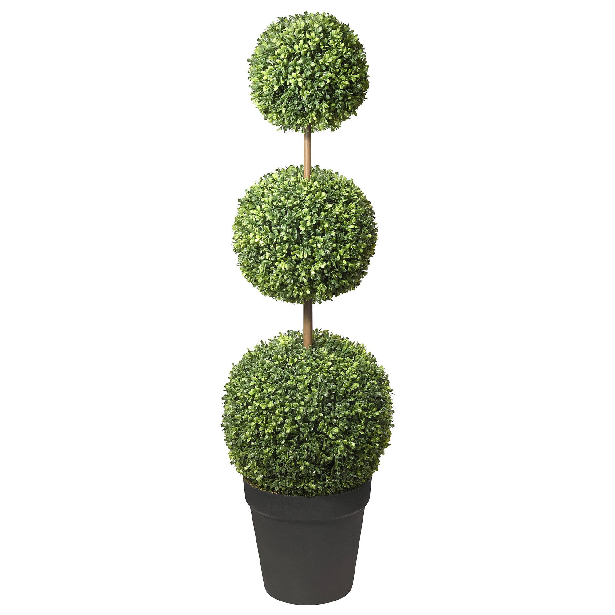 Haute Decor Triple Ball Artificial Boxwood Topiary, Adjustable to 64&#x22; Tall