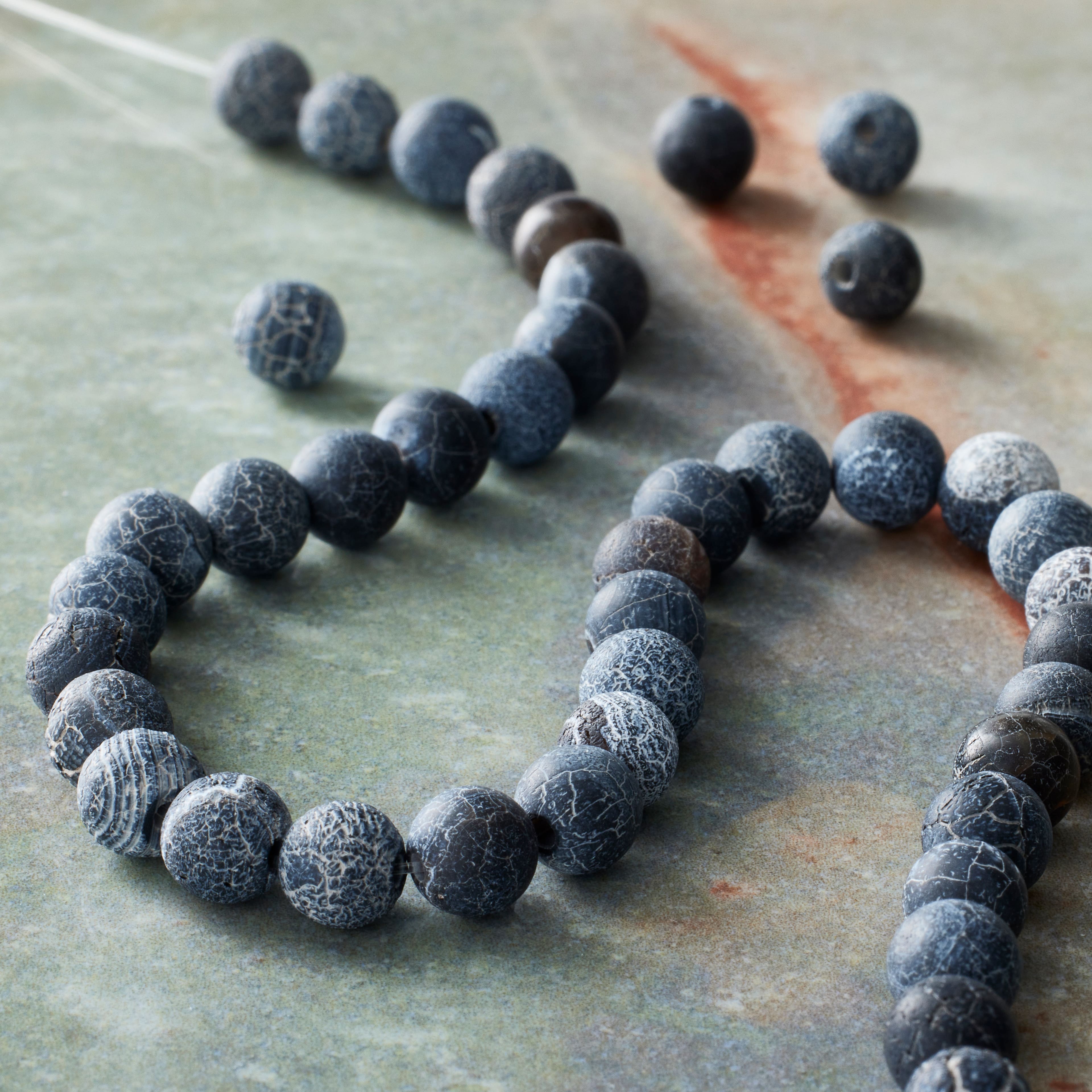 12 Pack: Black Crackle Agate Round Beads, 6mm by Bead Landing™