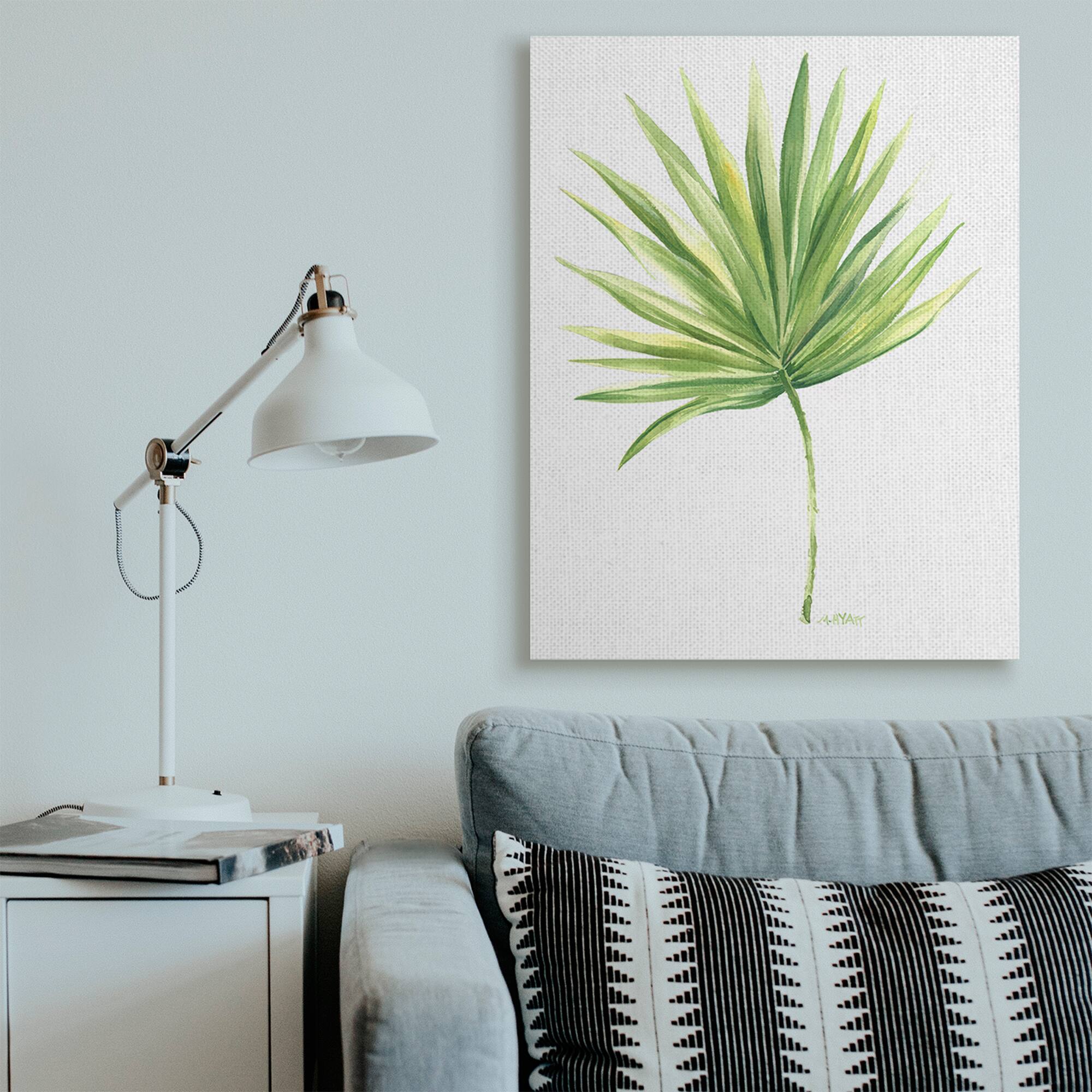 Stupell Industries Tropical Green Palm Fan Minimal on White Canvas Wall Art