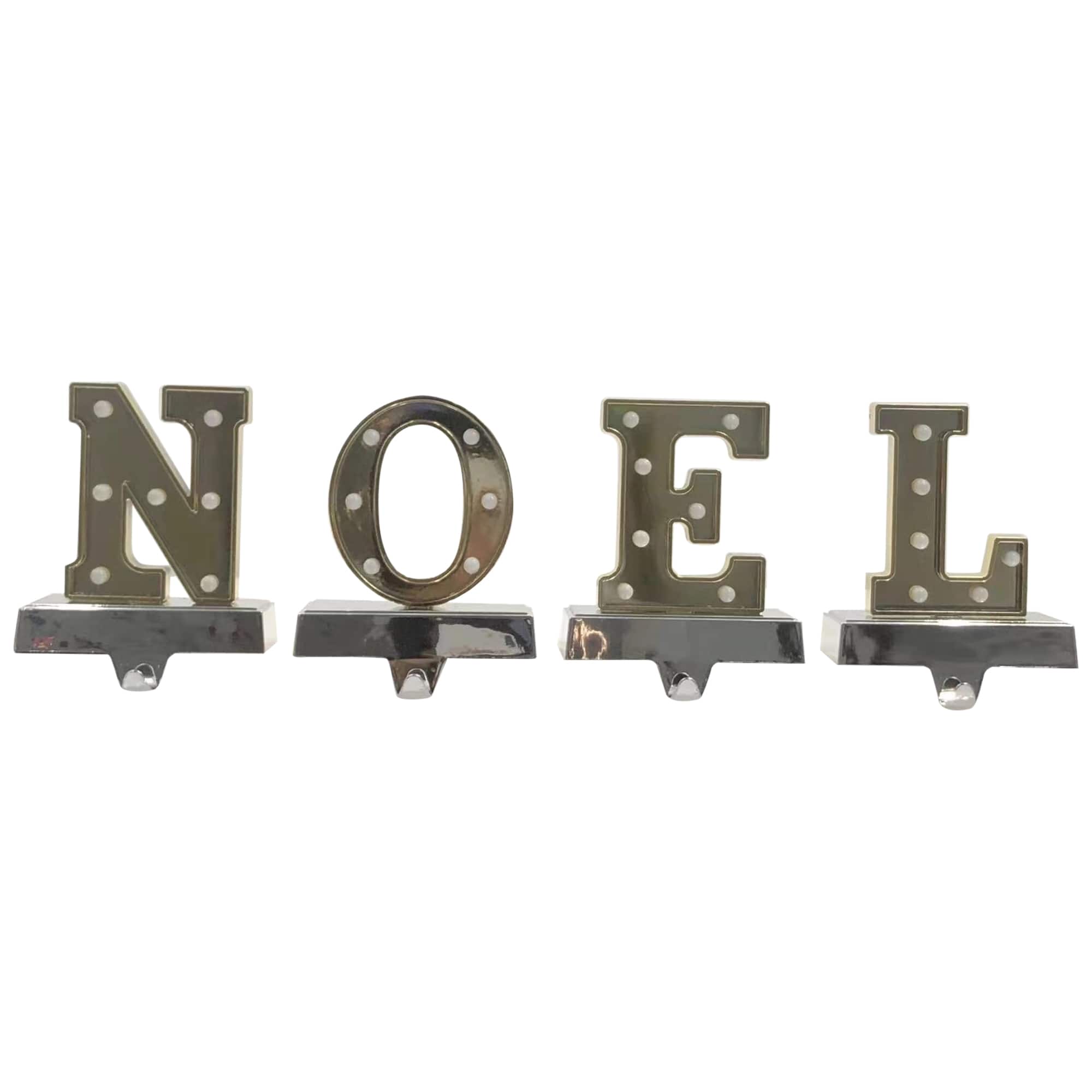 6.5" Gold & Silver LED NOEL Christmas Stocking Holder Set