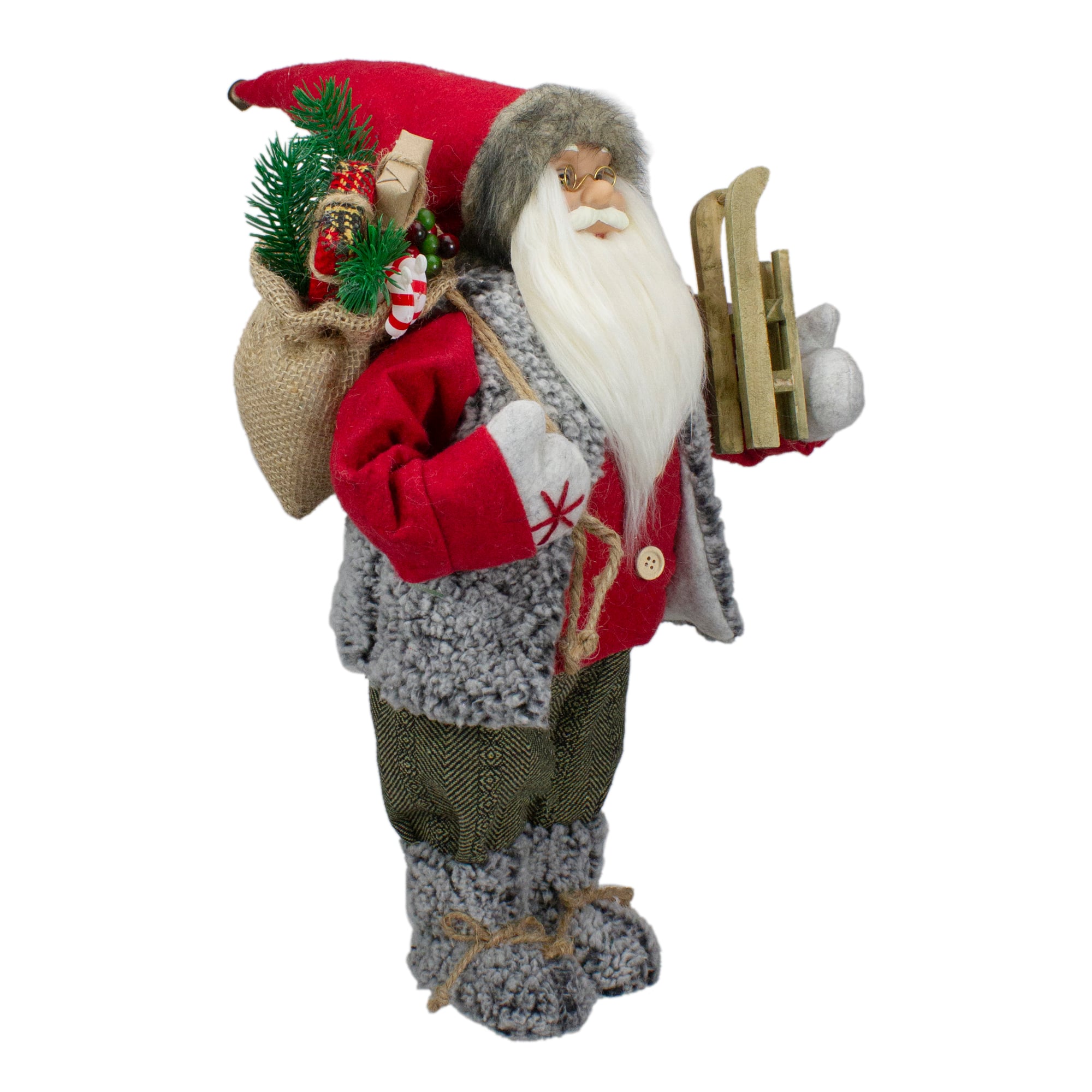 18" Standing Santa Christmas Figure Carrying Presents & Sled