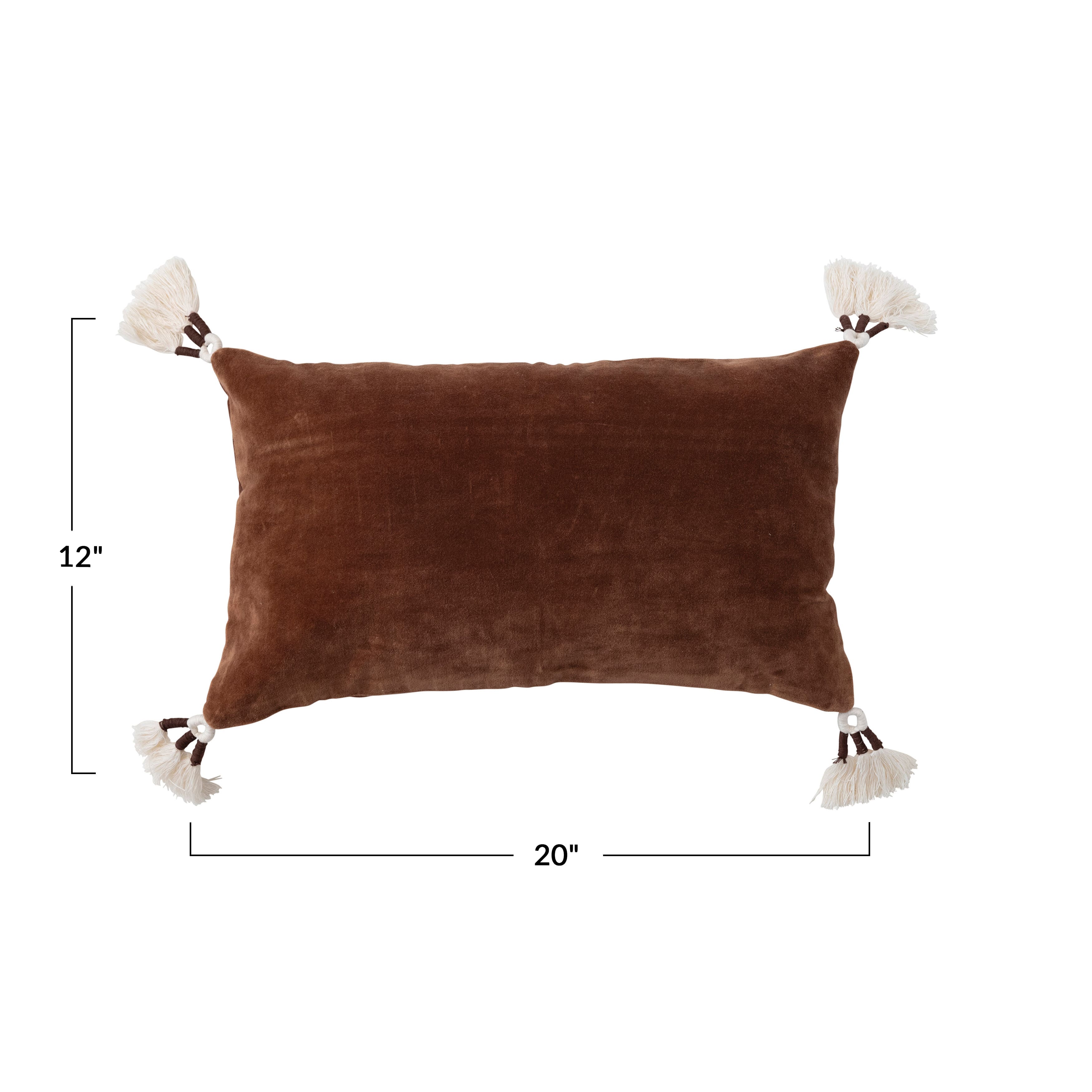 Hello Honey® Brown Cotton Velvet Lumbar Pillow with Tassels