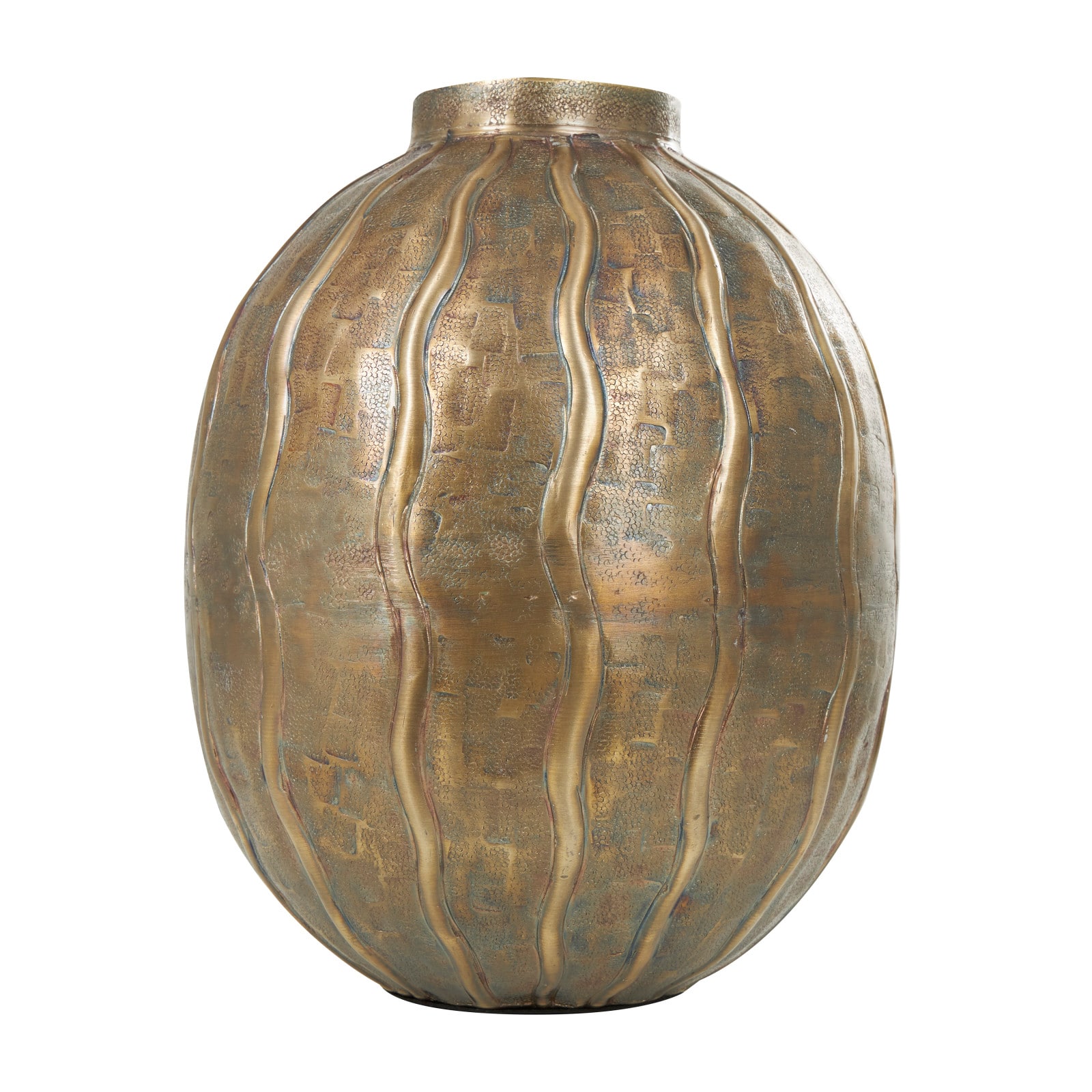 12&#x22; Brass Metal Snakeskin Inspired Vase with Dimensional Wavy Accents