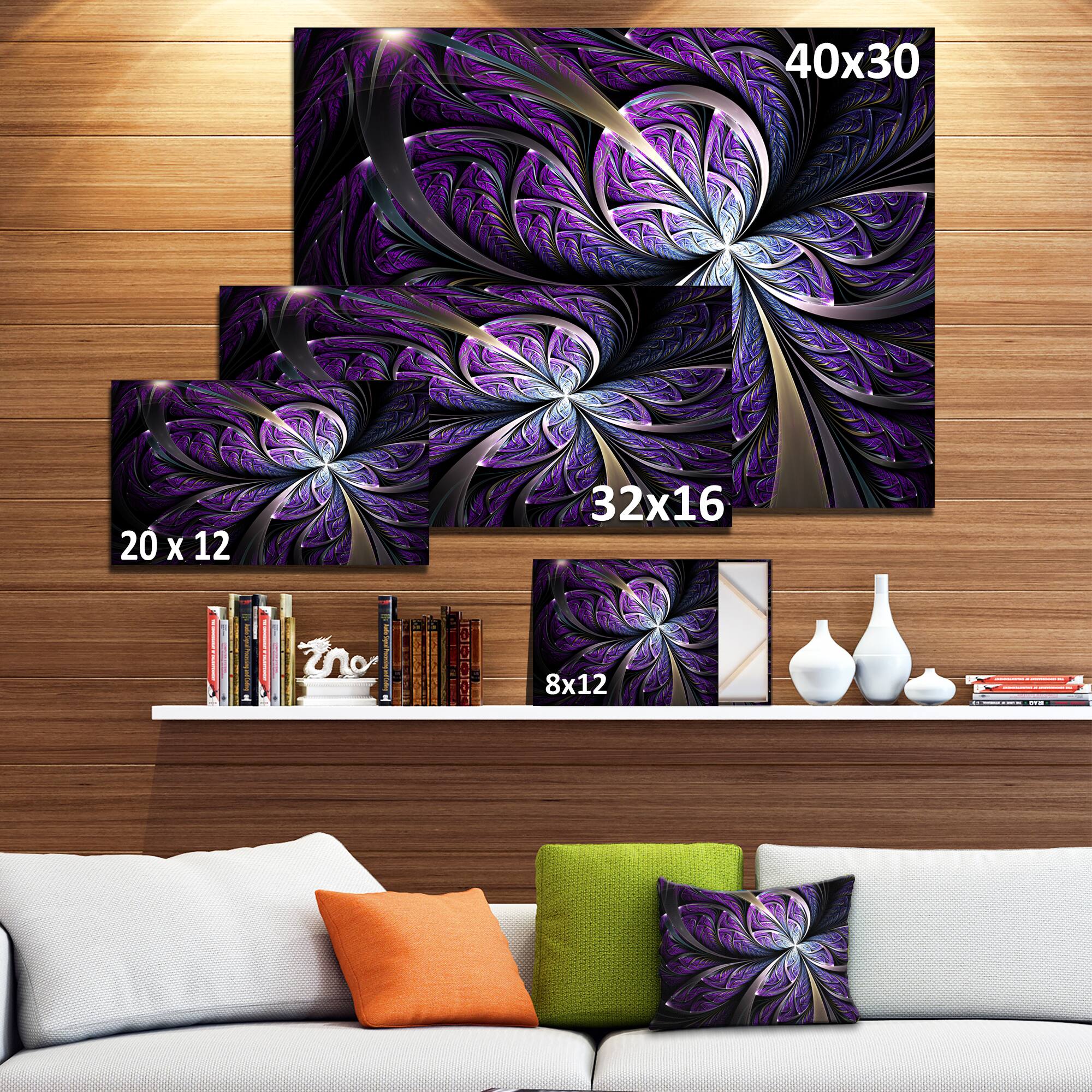 Designart - Glittering Purple Fractal Flower - Floral Canvas Art Print