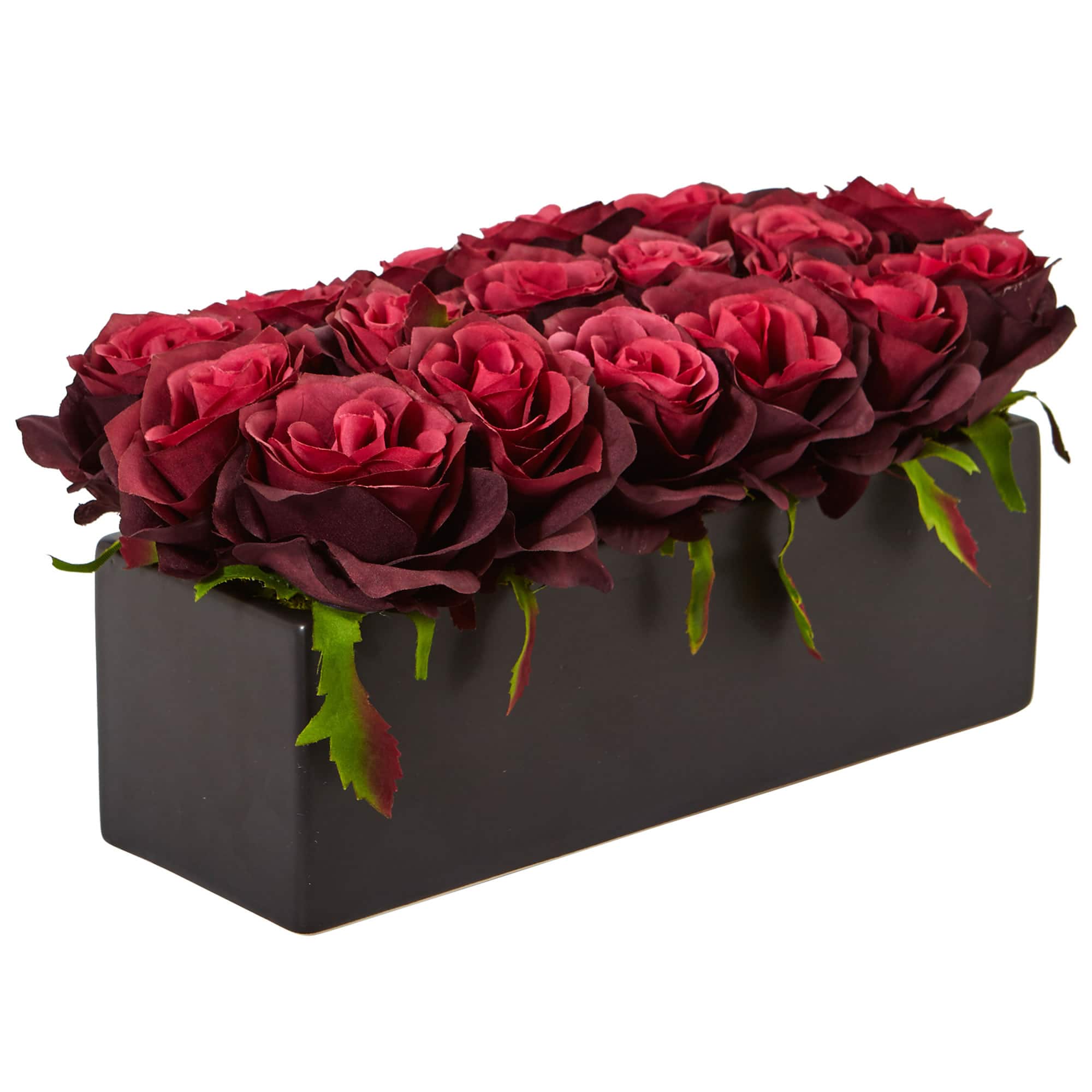 6" Burgundy Rose Arrangement in Ceramic Planter