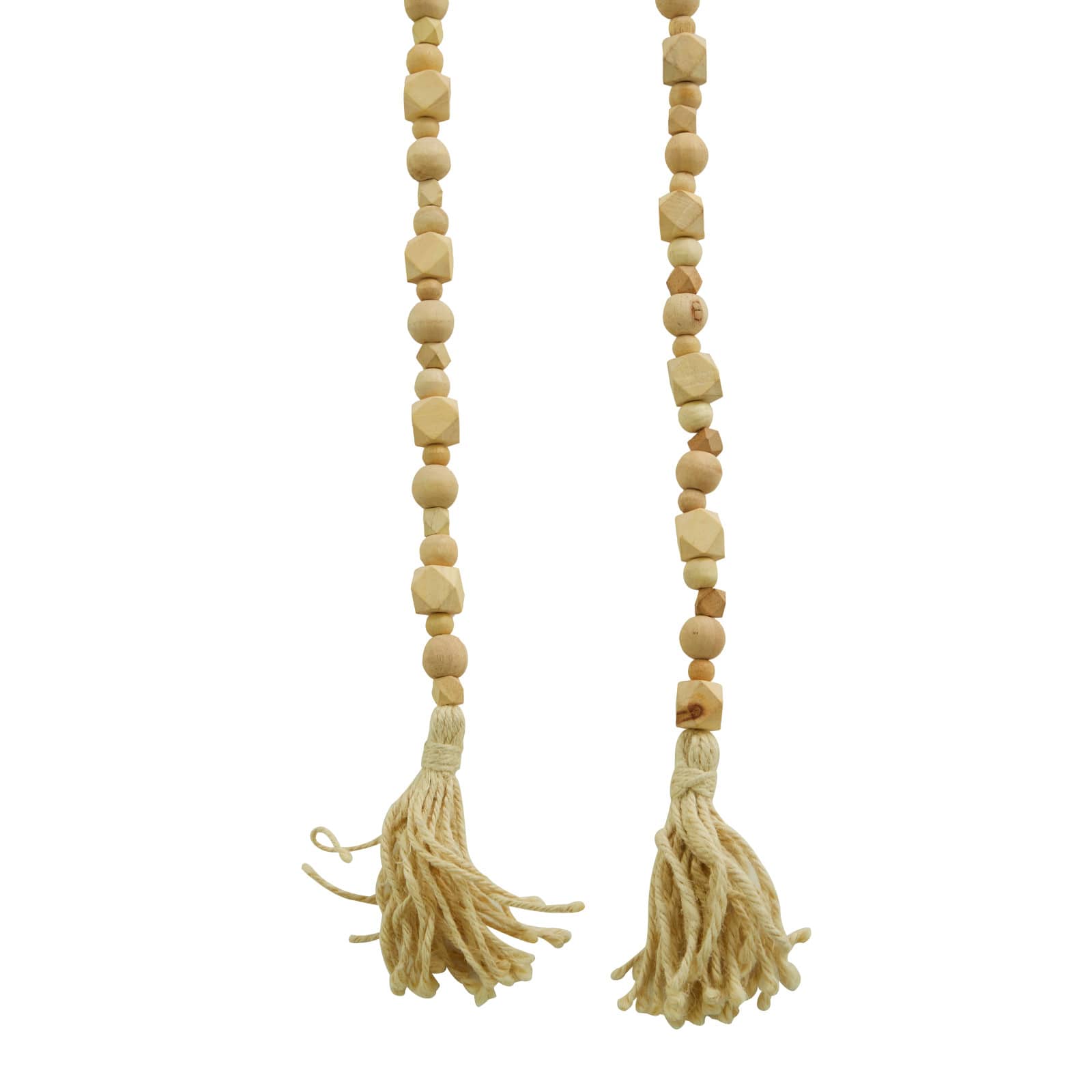 80&#x22; Geometric Wood Bead Garland with Tassels