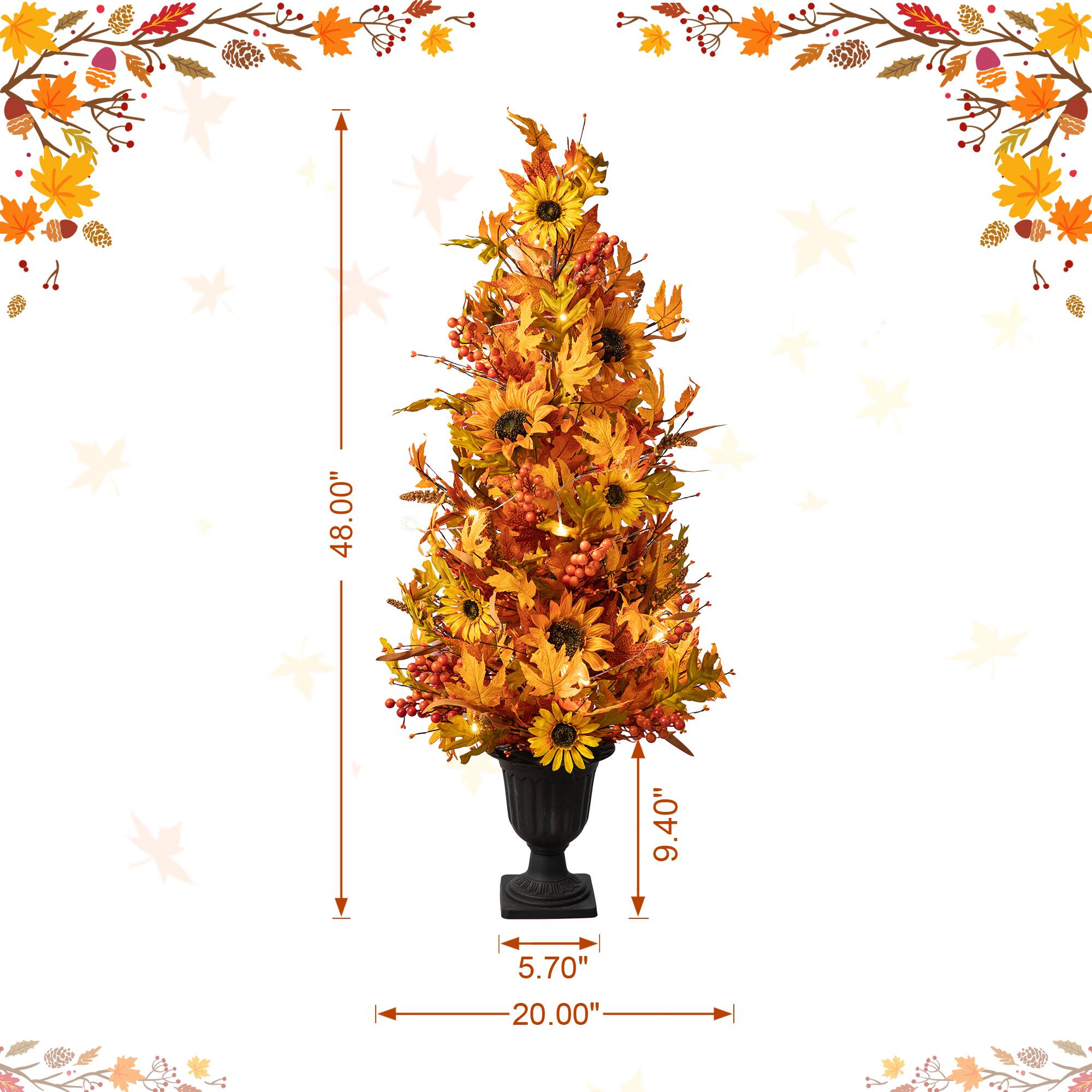 Glitzhome&#xAE; 48&#x22; Fall Lighted Maple Leaf &#x26; Sunflower Urn Porch Tree with Timer