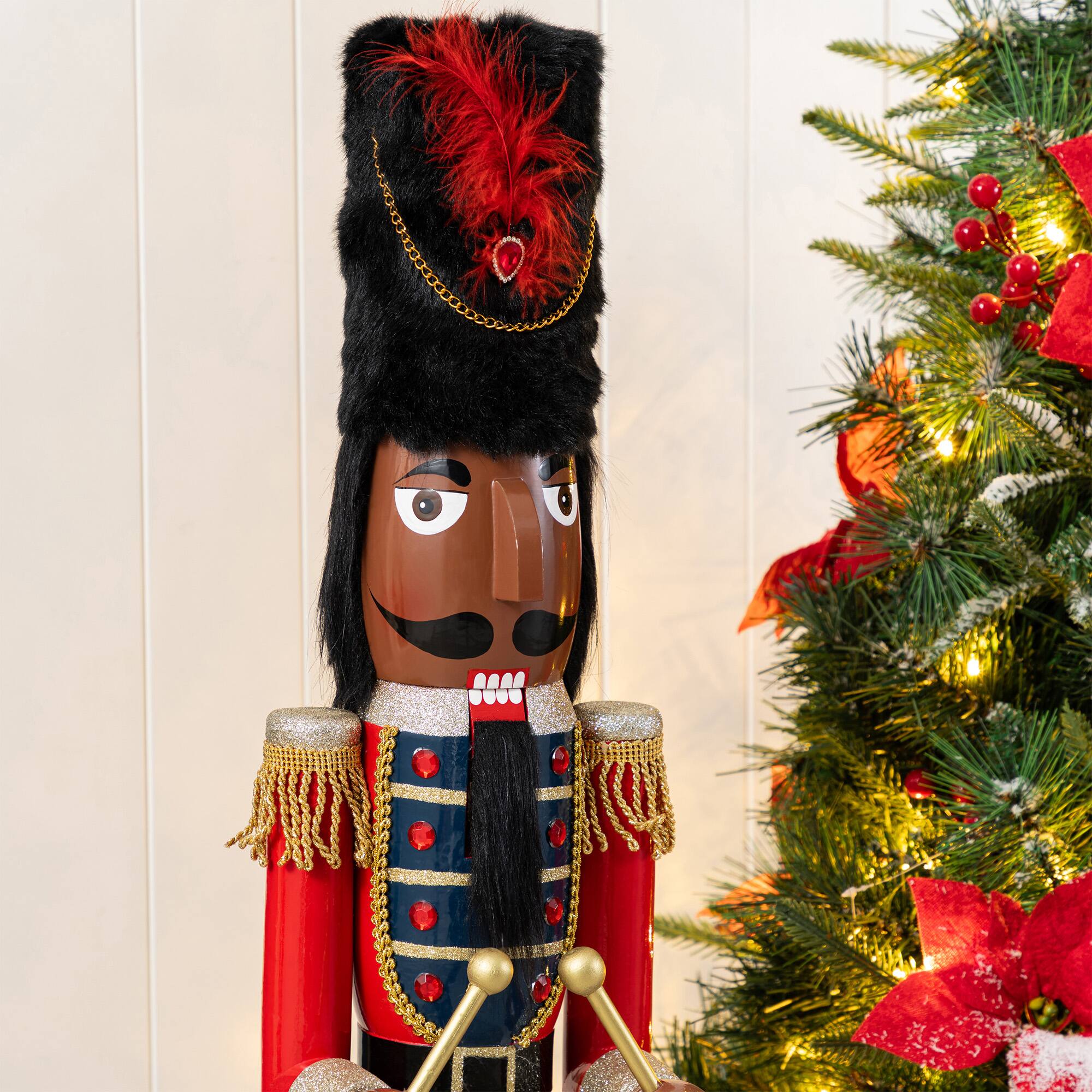 Glitzhome&#xAE; 36.5&#x22;H Wooden Christmas African American Soldier Nutcracker