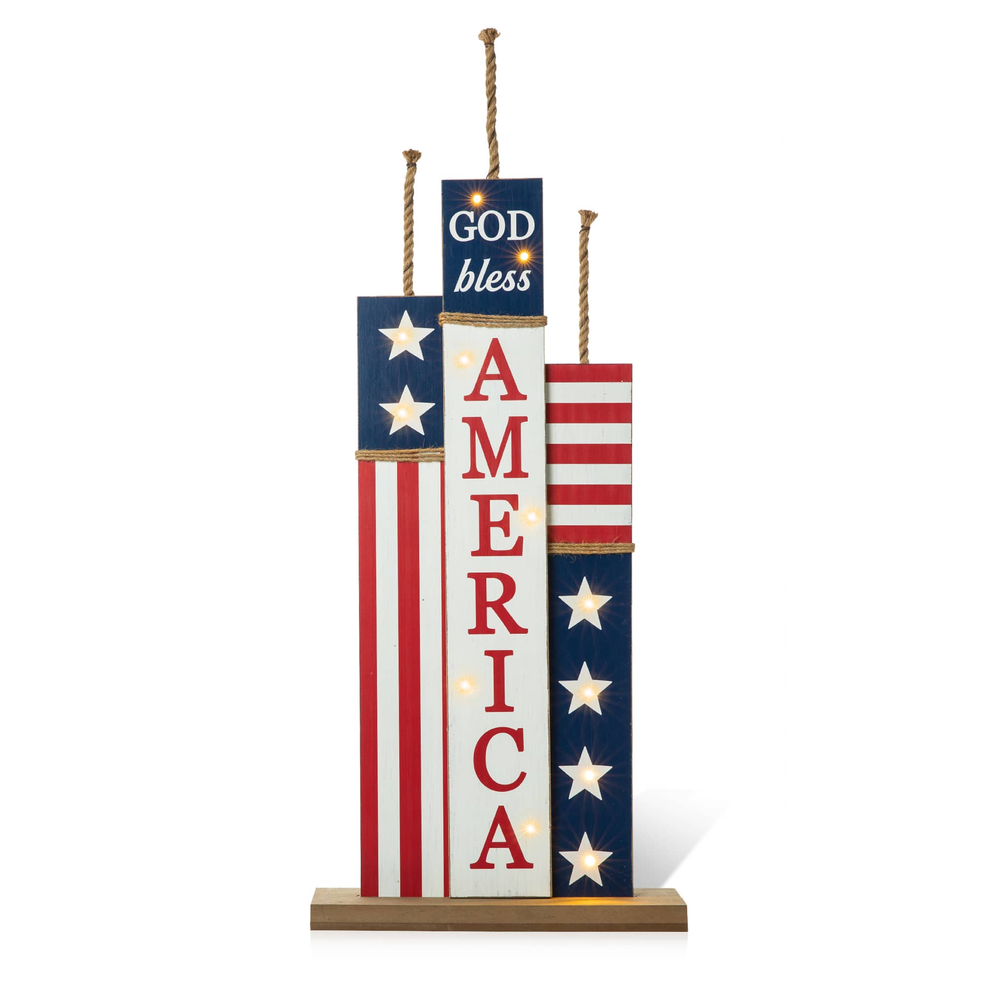 Glitzhome® 36.25" Lighted Wood Patriotic Firecracker Porch Décor