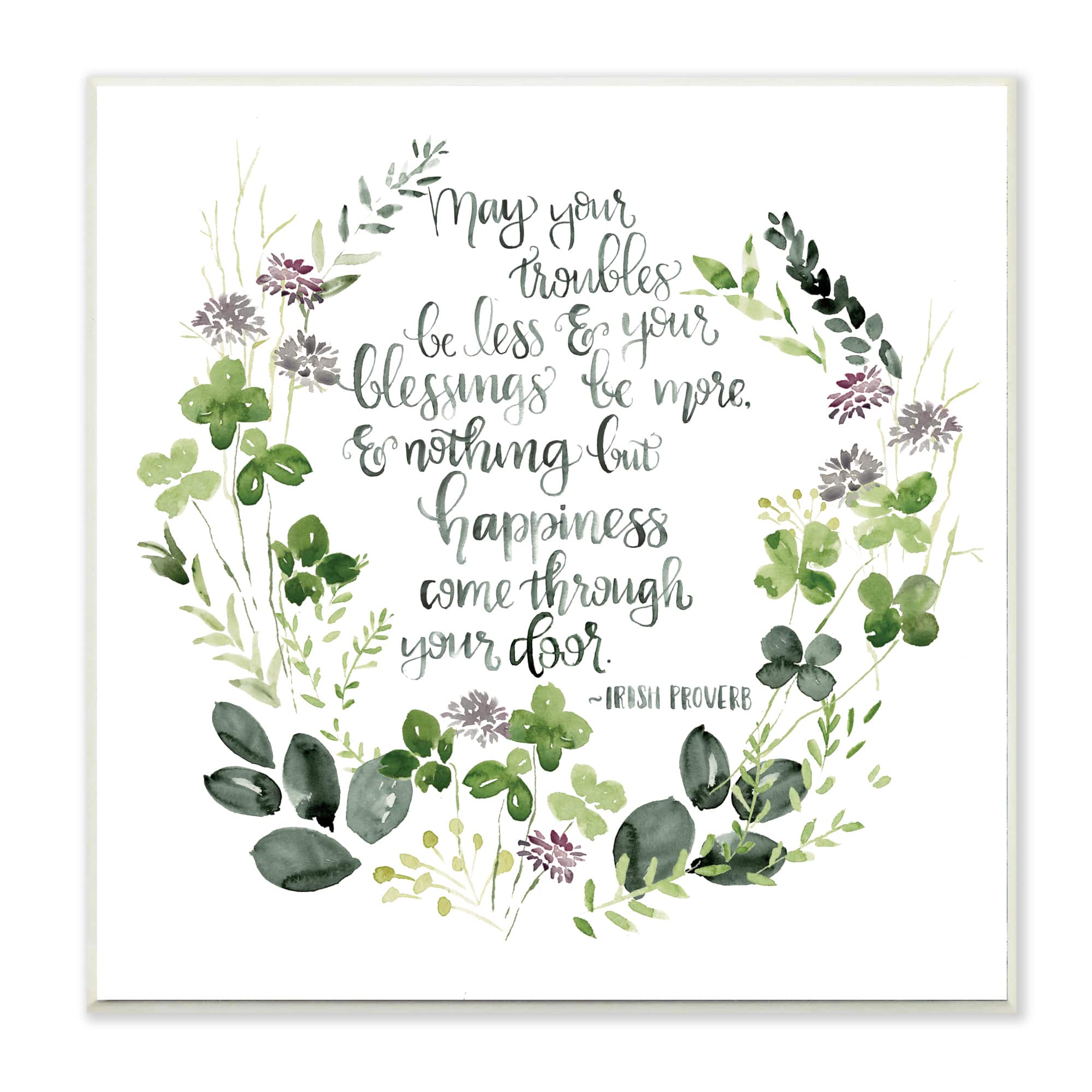 Stupell Industries Troubles Be Less Irish Proverbs Wildflower Wreath, 12" x 12"