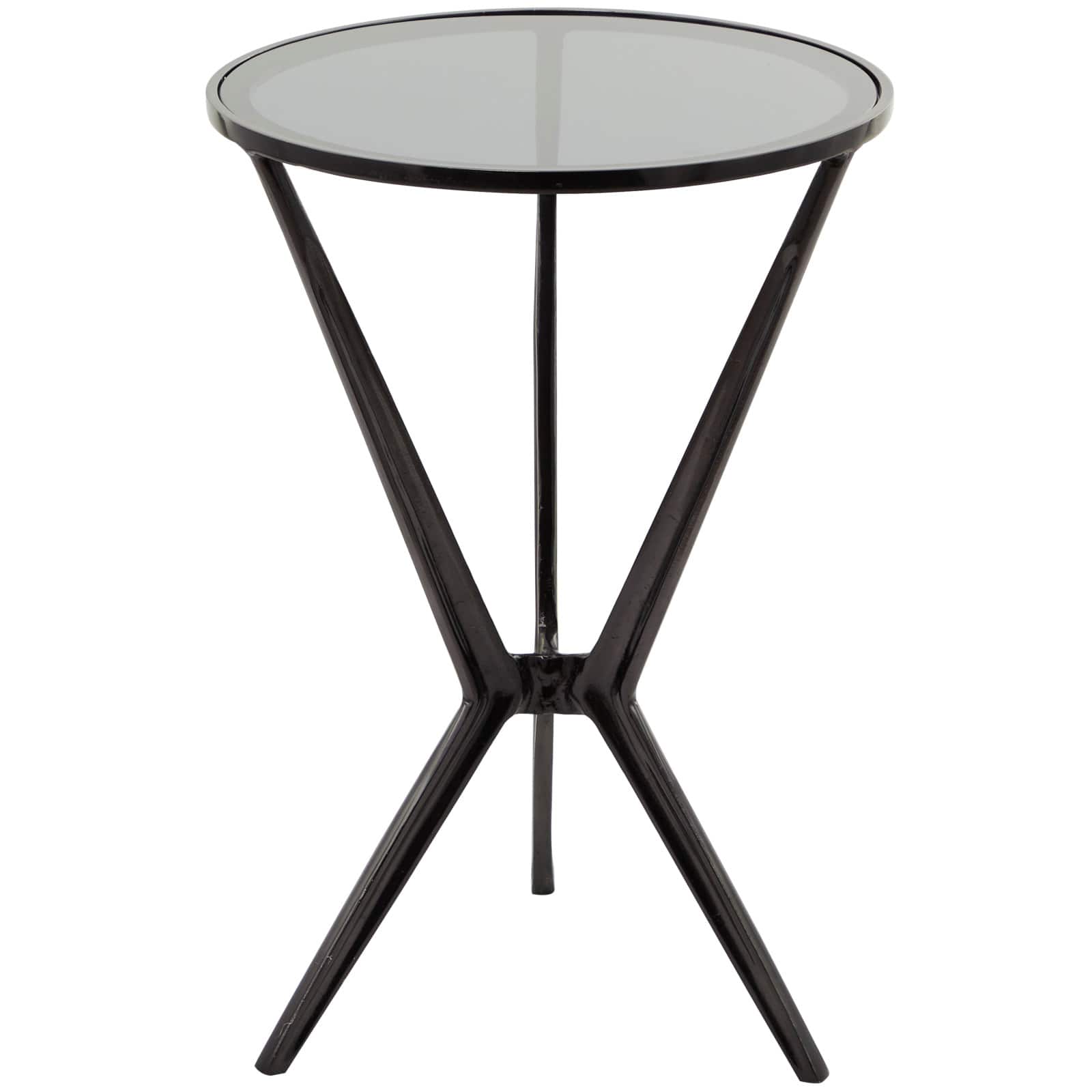Black Aluminum Hourglass Shaped Stand Accent Table with Clear Glass Top 16" x 16" x 24"