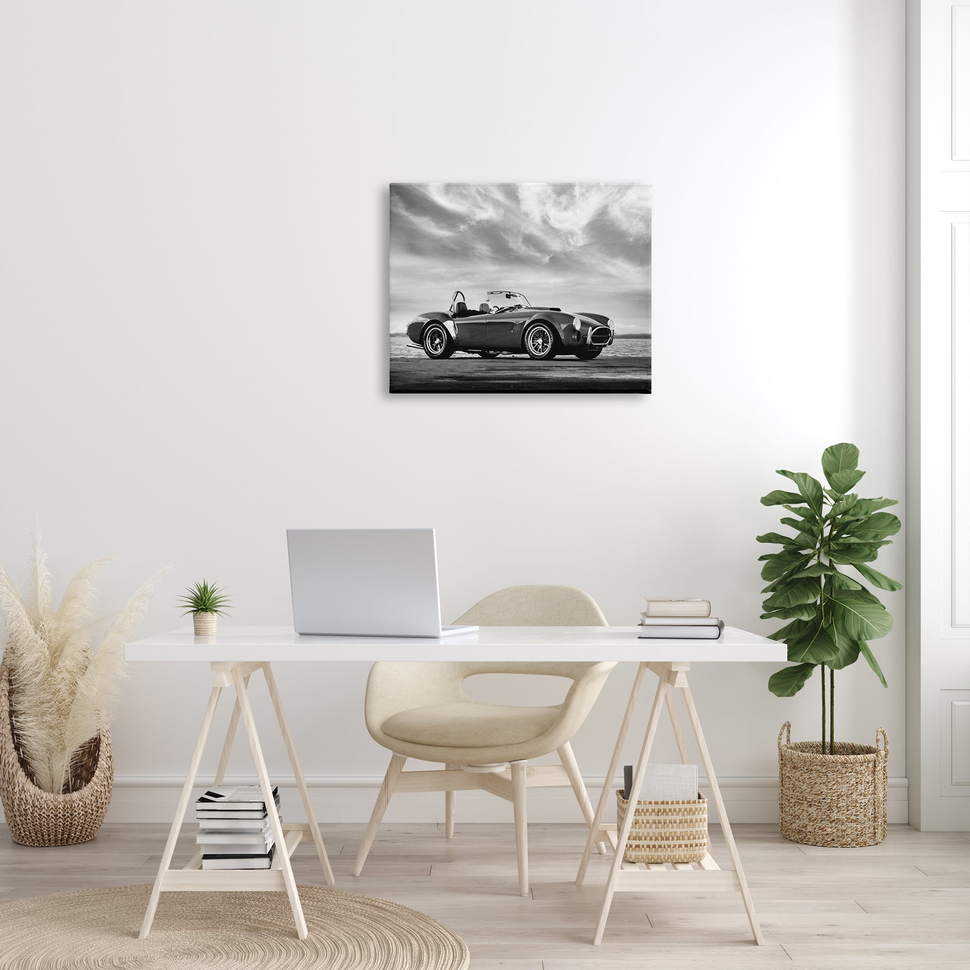 Stupell Industries Vintage Sports Convertible Car Beach Photography Black White Canvas Wall Art