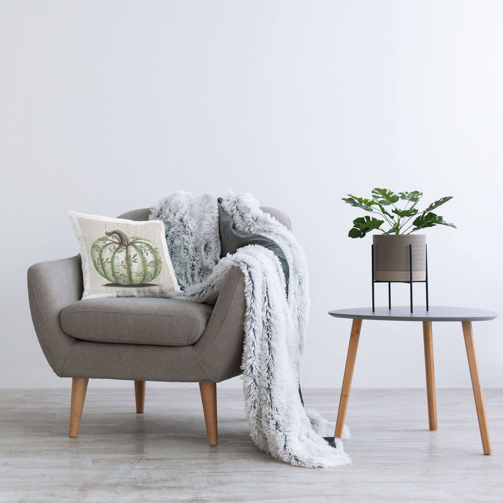 Stupell Industries Green Pumpkin Botanical Leaf Pattern Throw Pillow