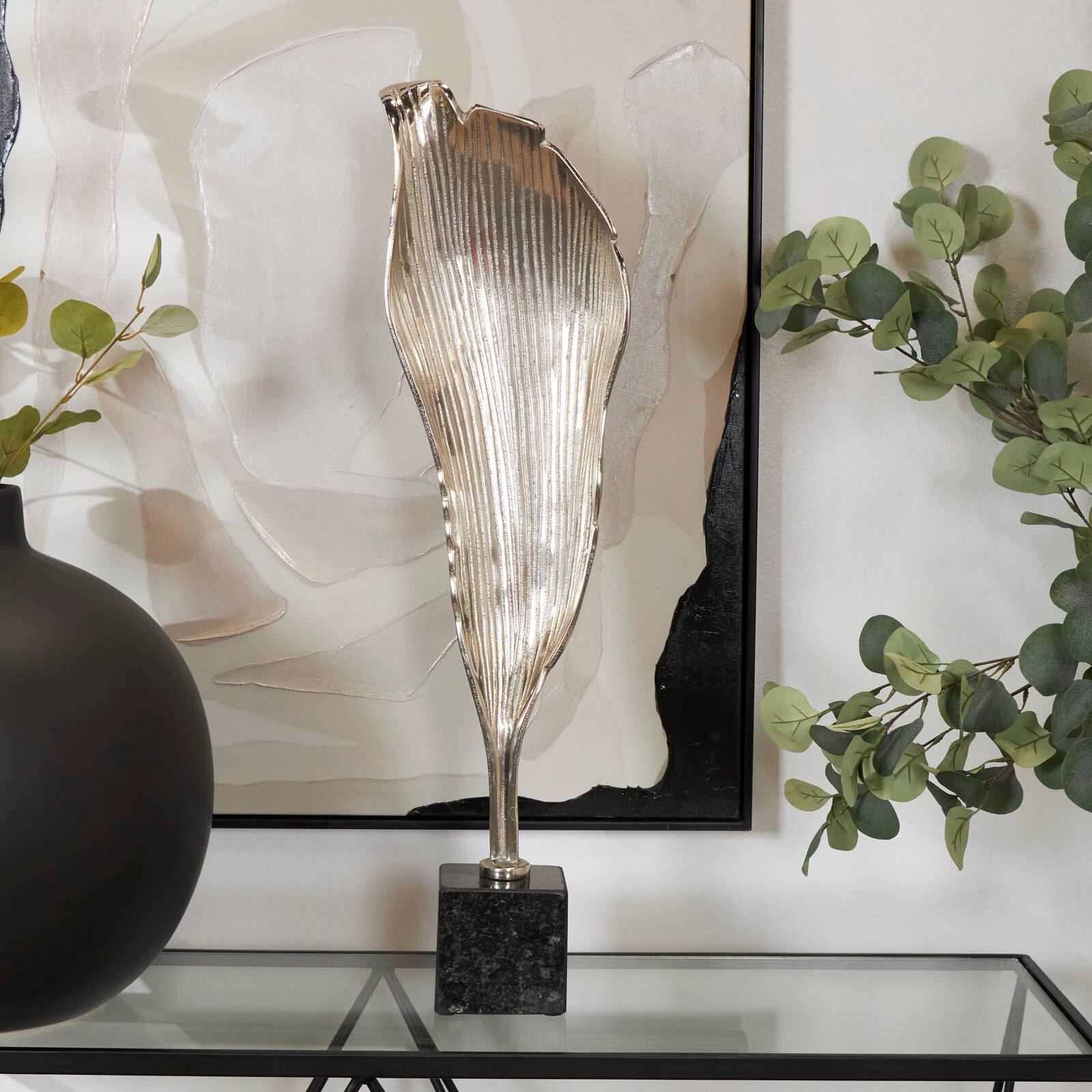 Silver Aluminum Textured Leaf Sculpture