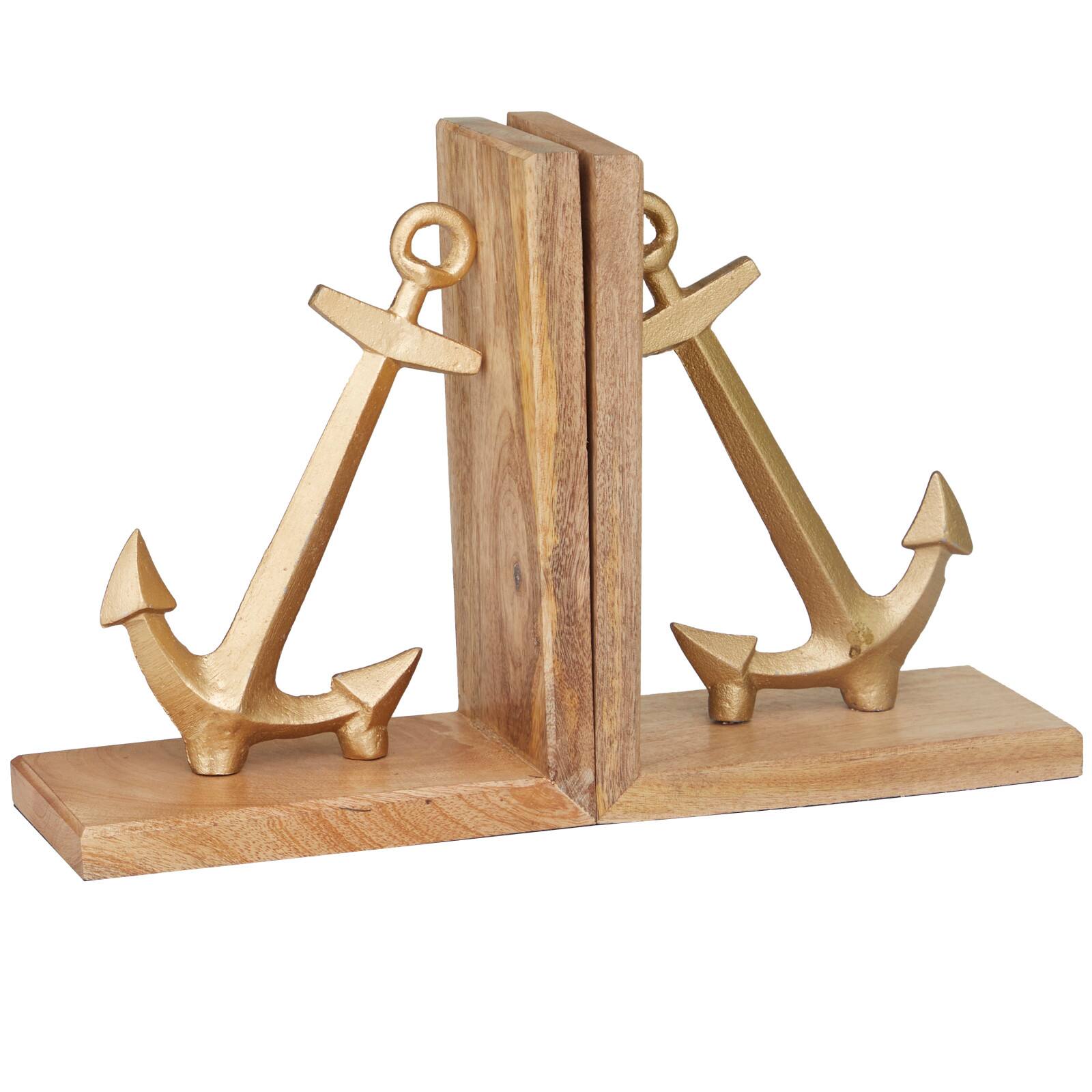 9&#x22; Gold Aluminum Anchor Bookends Set