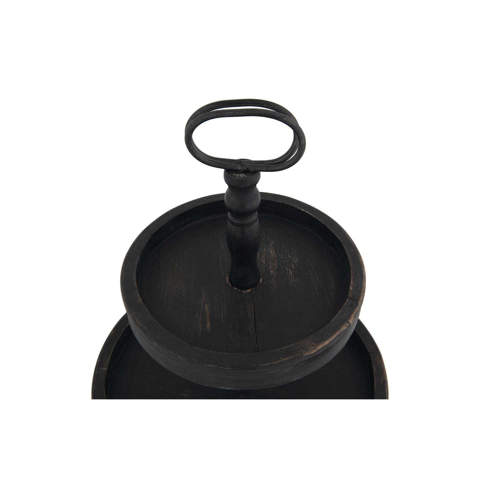 Hello Honey&#xAE; 18.5&#x22; Distressed Black Wood 2-Tier Tray