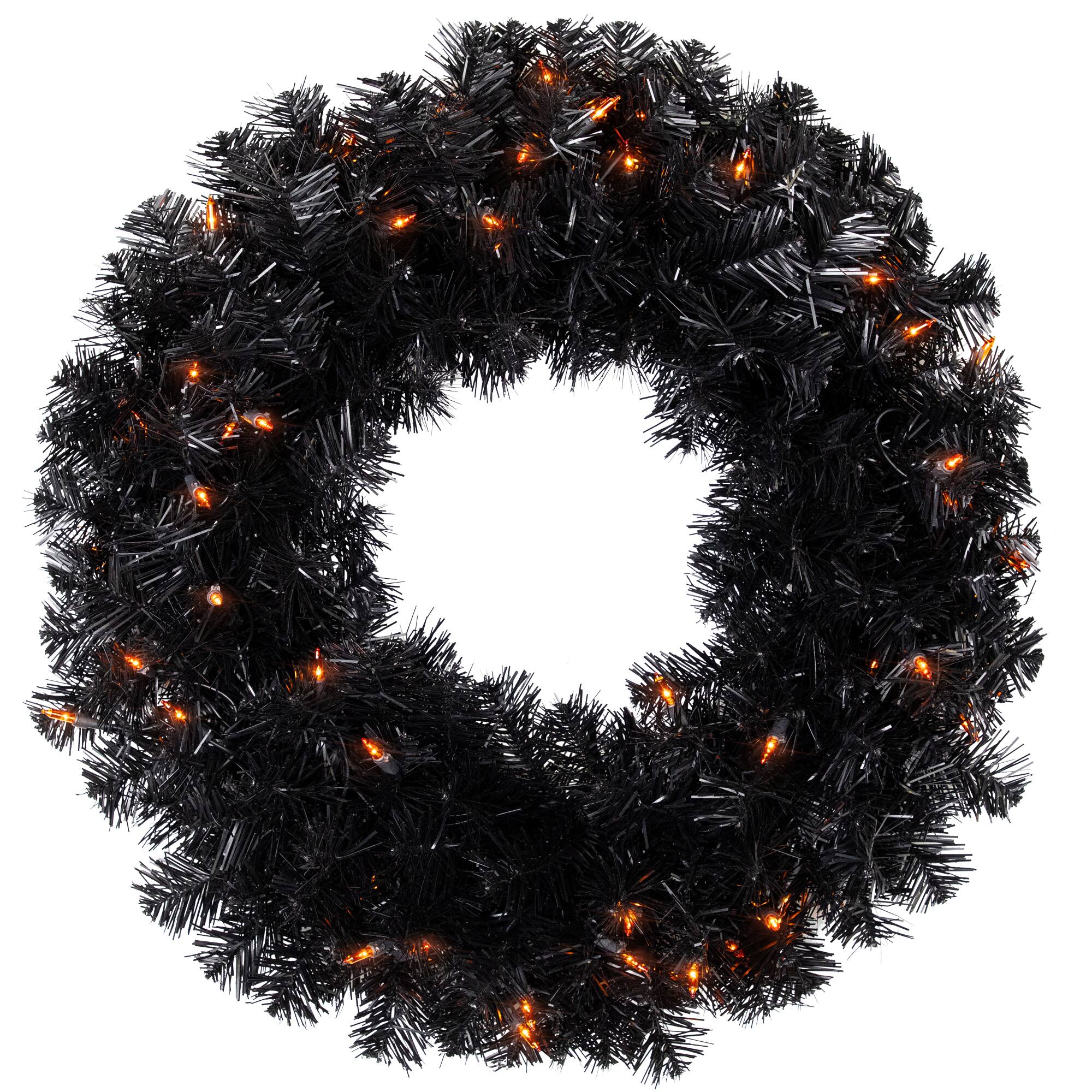 24'' Pre-Lit Black Noble Spruce Artificial Halloween Wreath