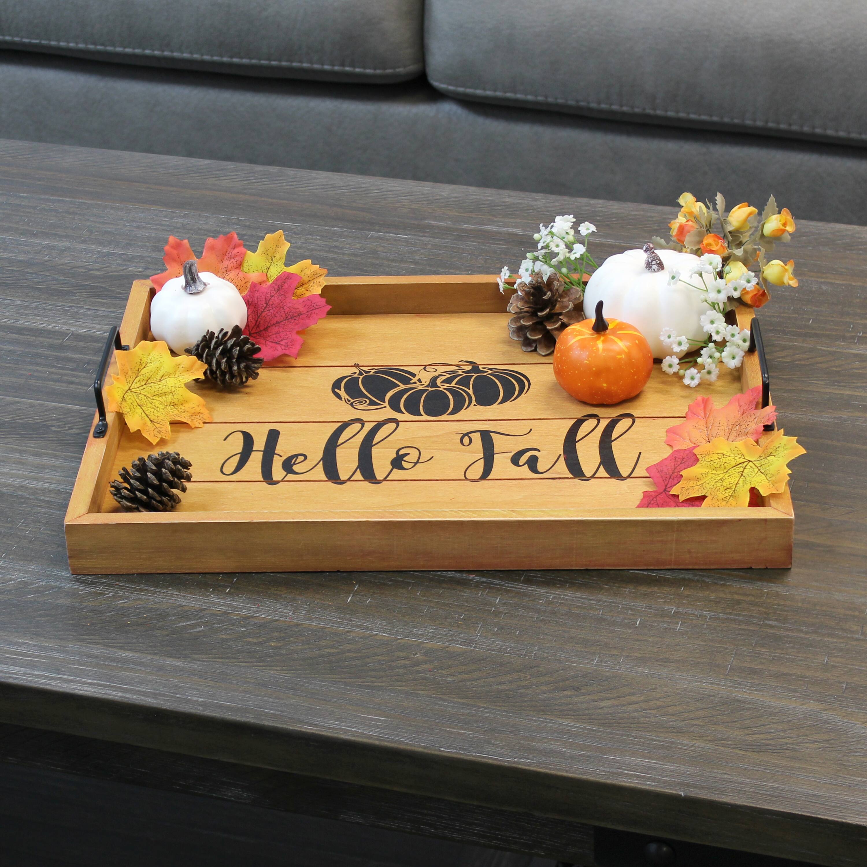 Elegant Designs&#x2122; 15.5&#x22; Hello Fall Serving Tray with Handles