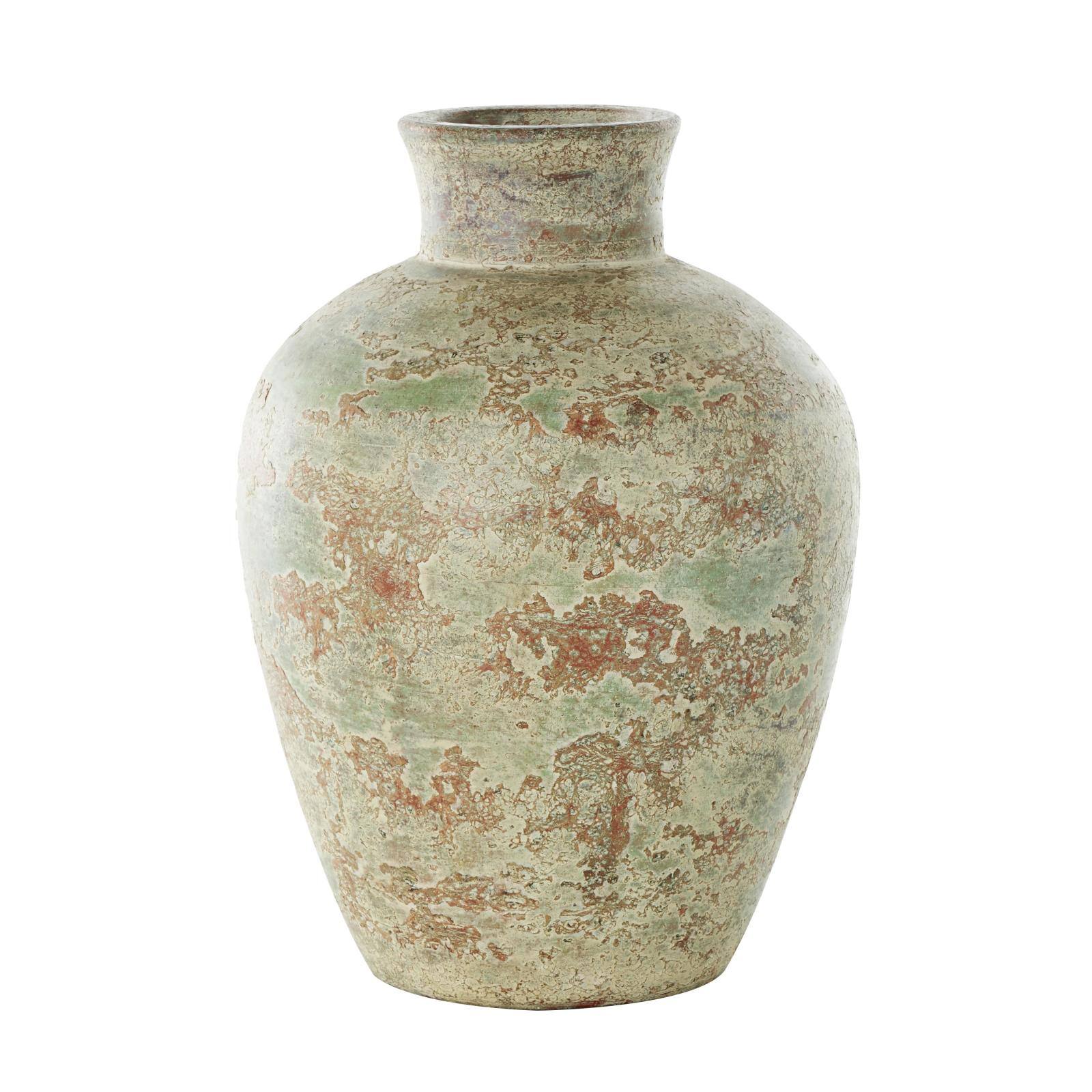 Brown Ceramic Vase with Green Accents