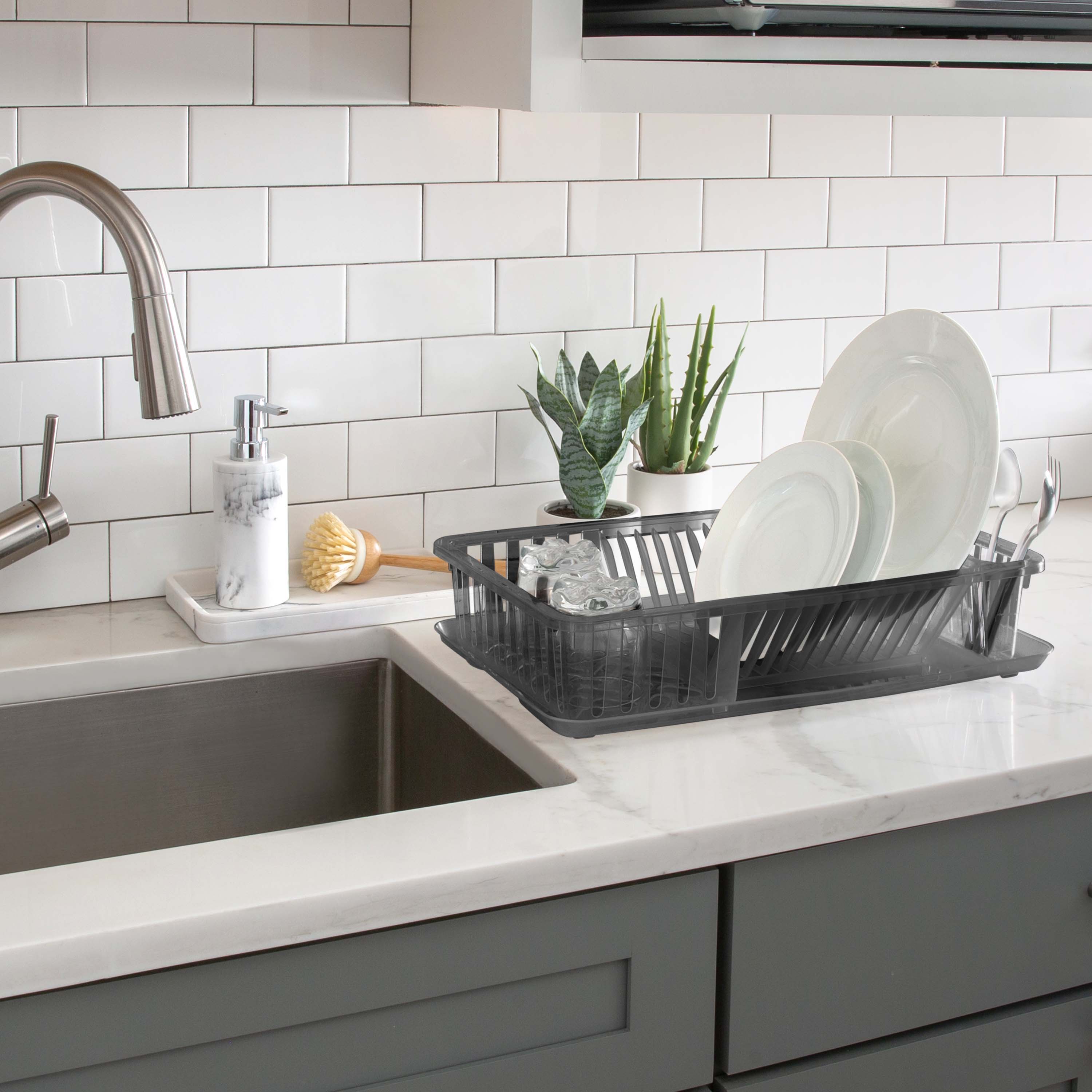 Kitchen Details Smoke Gray Large Dish Rack with Tray