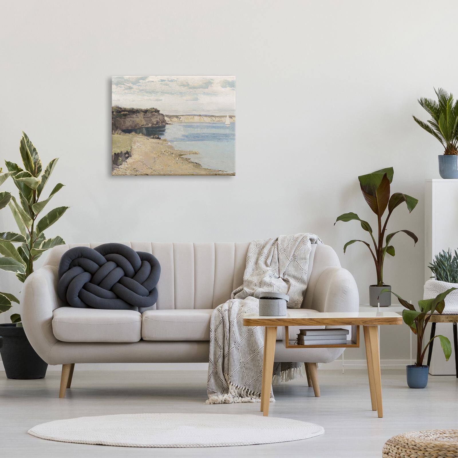 Stupell Industries Still Morning Oceanside Cliffs and a Sailboat Painting Canvas Wall Art