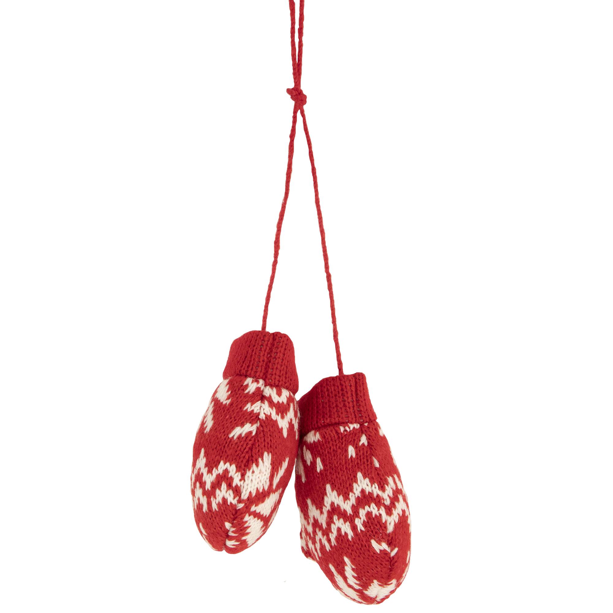 4&#x22; Red &#x26; White Nordic Knit Mittens Christmas Ornament