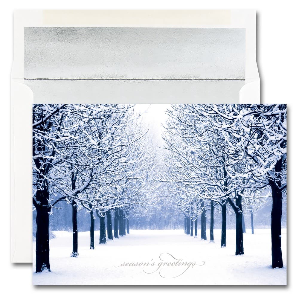 JAM Paper 5.625&#x22; x 7.875&#x22; Blue Tree Scene Christmas Card Set, 25ct.
