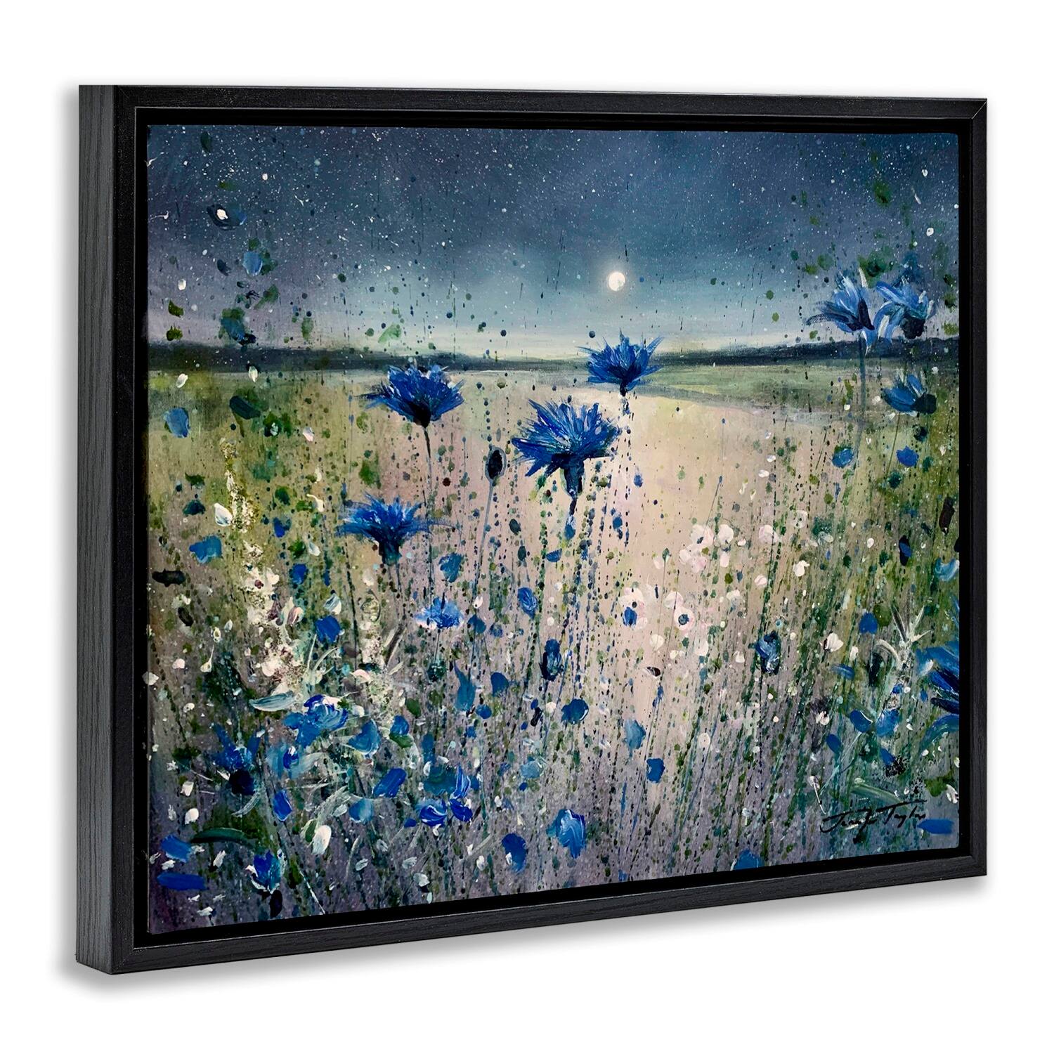 Stupell Industries Moon over Blooming Flowers Floater Framed Art
