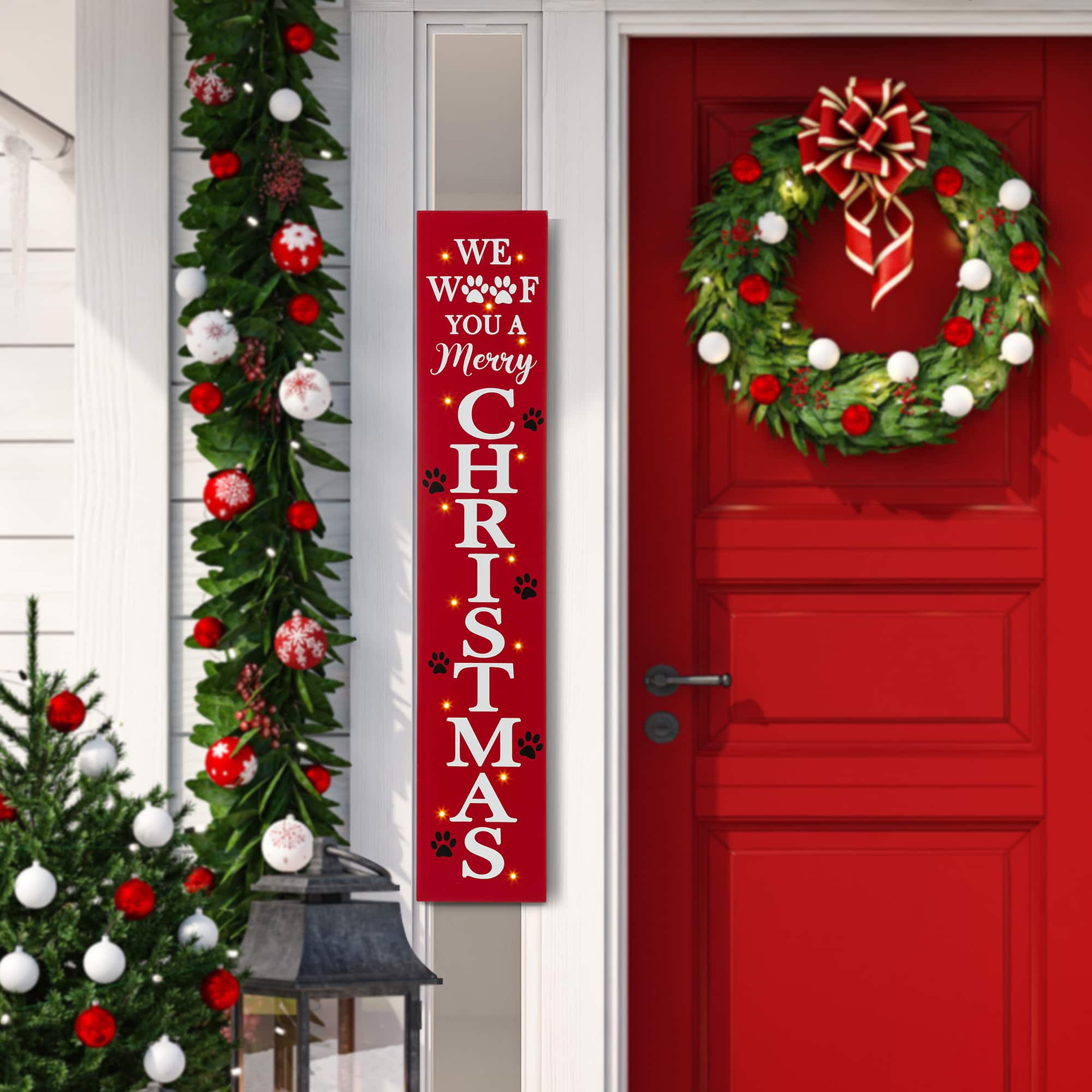 Glitzhome&#xAE; 3.5ft. Lighted Dog Christmas Porch Sign with Timer