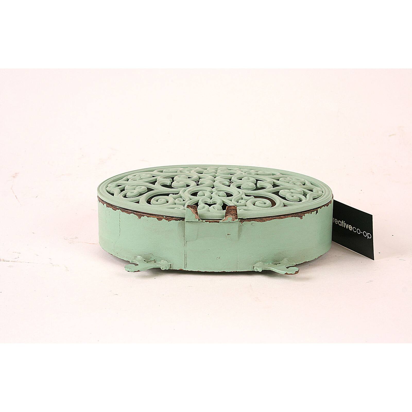 6.5&#x22; Green Antiqued Pewter Mantel Clock