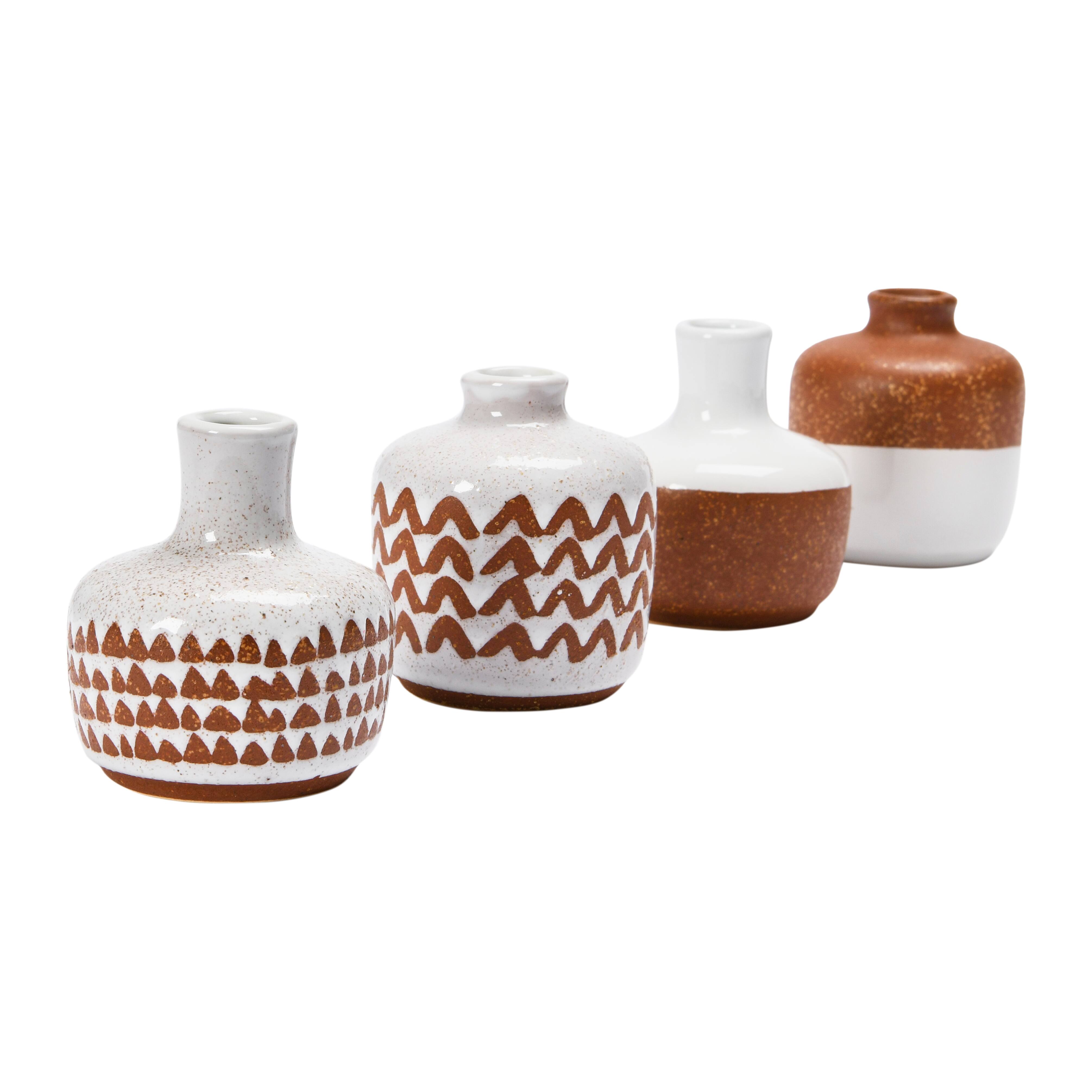 Hello Honey® Mixed Pattern Brown & White Stoneware Vase Set